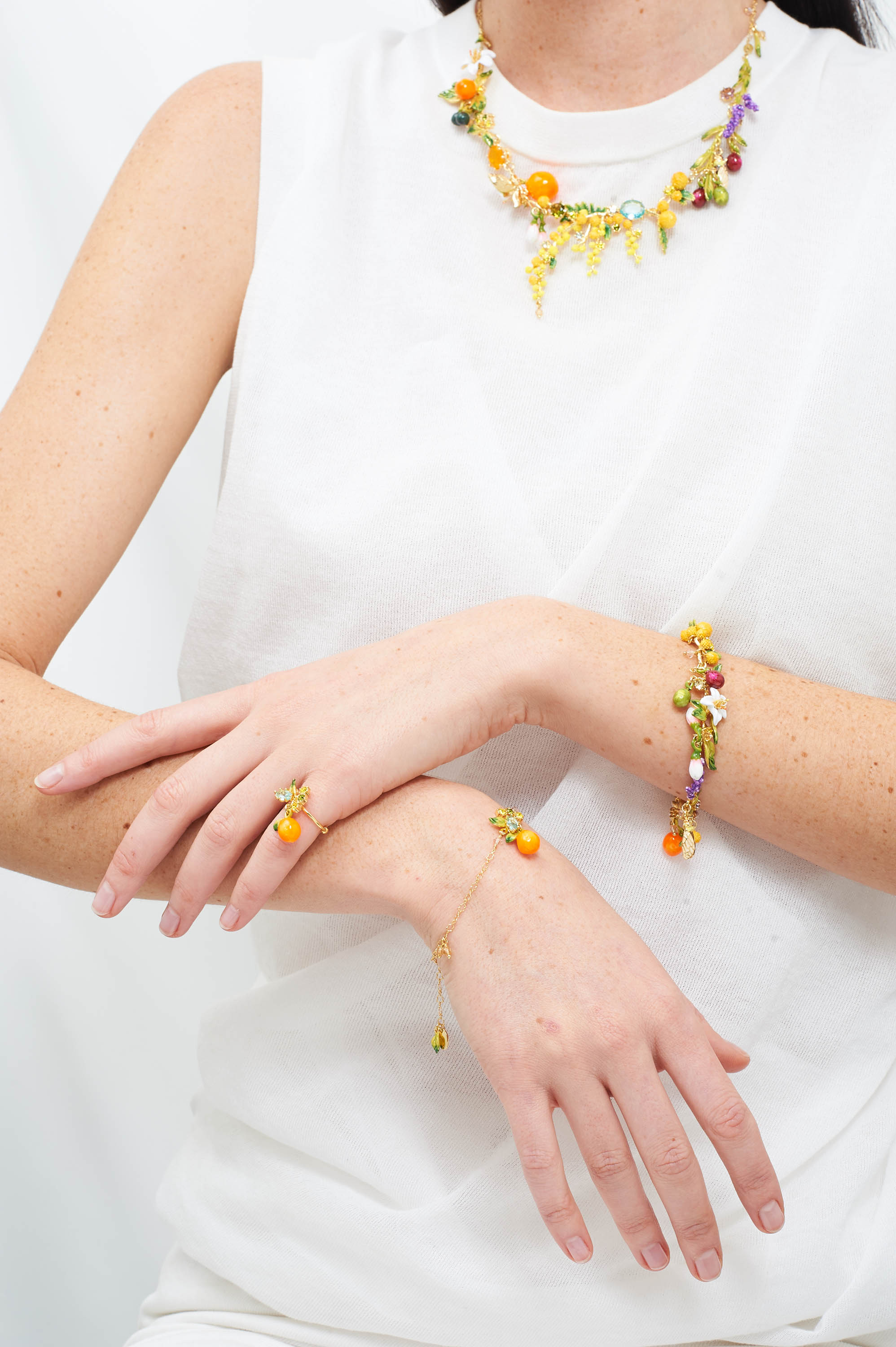Orange and stones adjustable ring