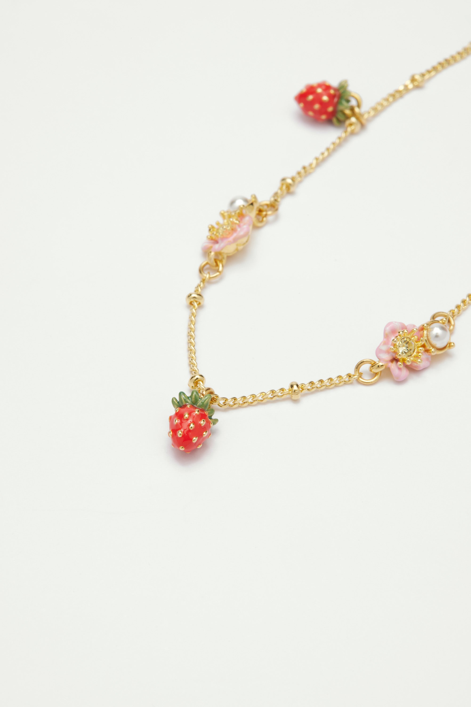 Wild strawberry and pink flower charm bracelet