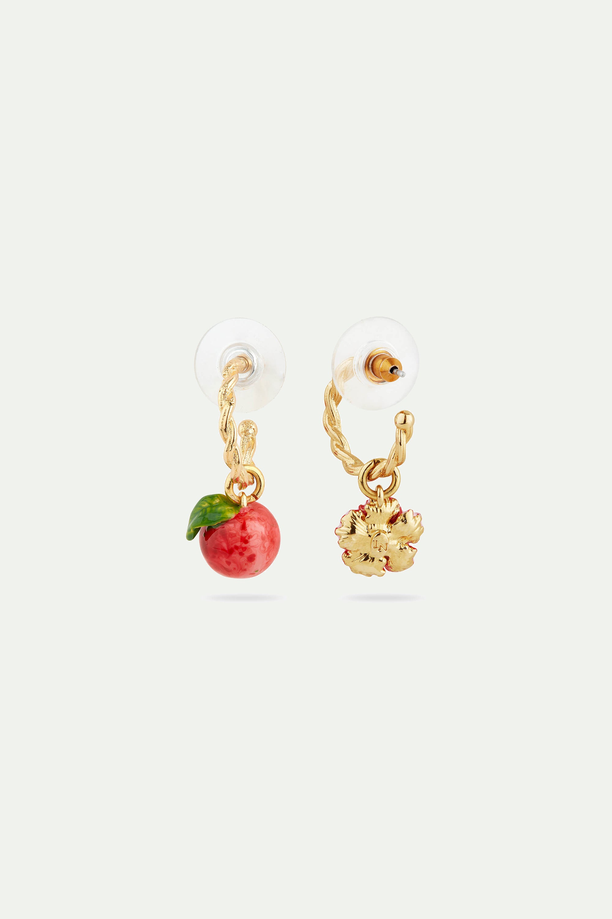 Peach and peach blossom twisted post hoop earrings