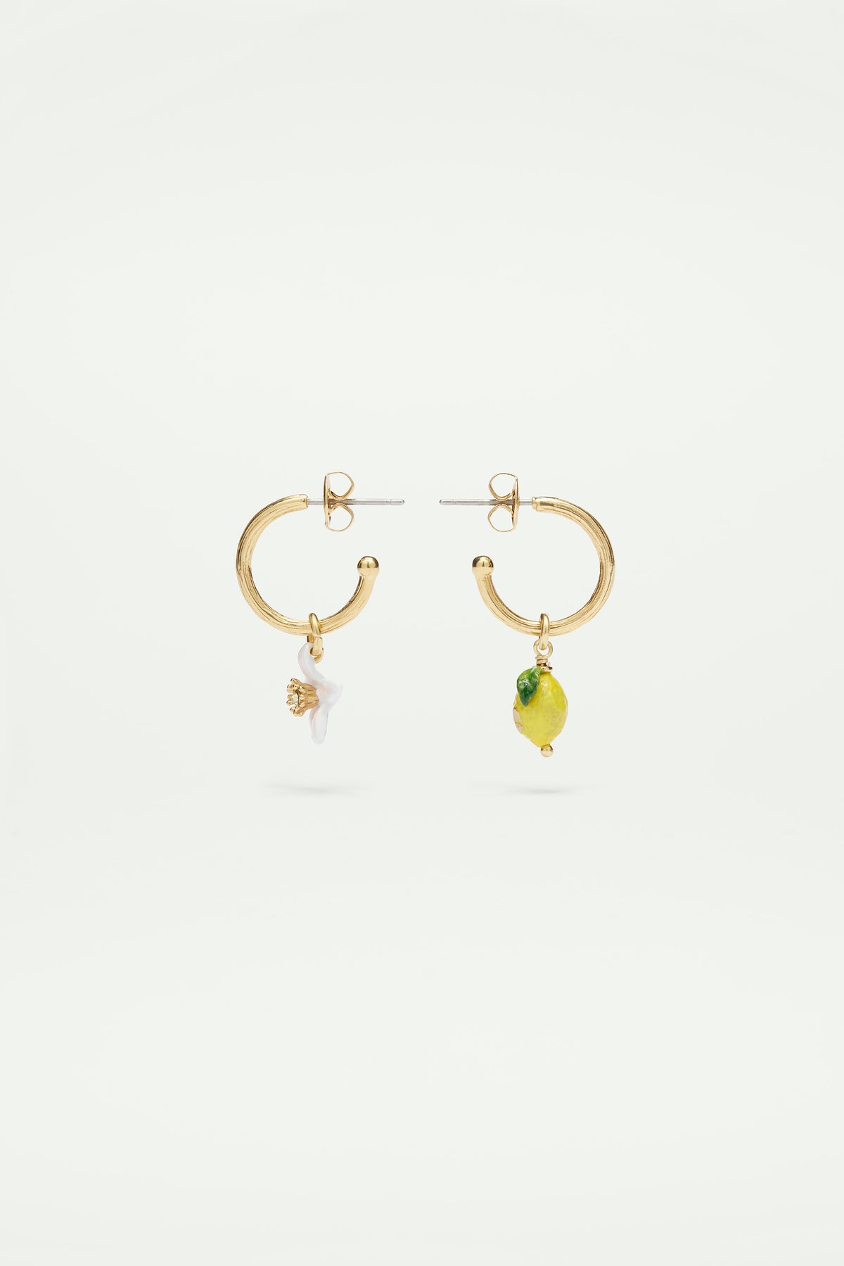 Lemon and lemon white blossom post hoop earrings