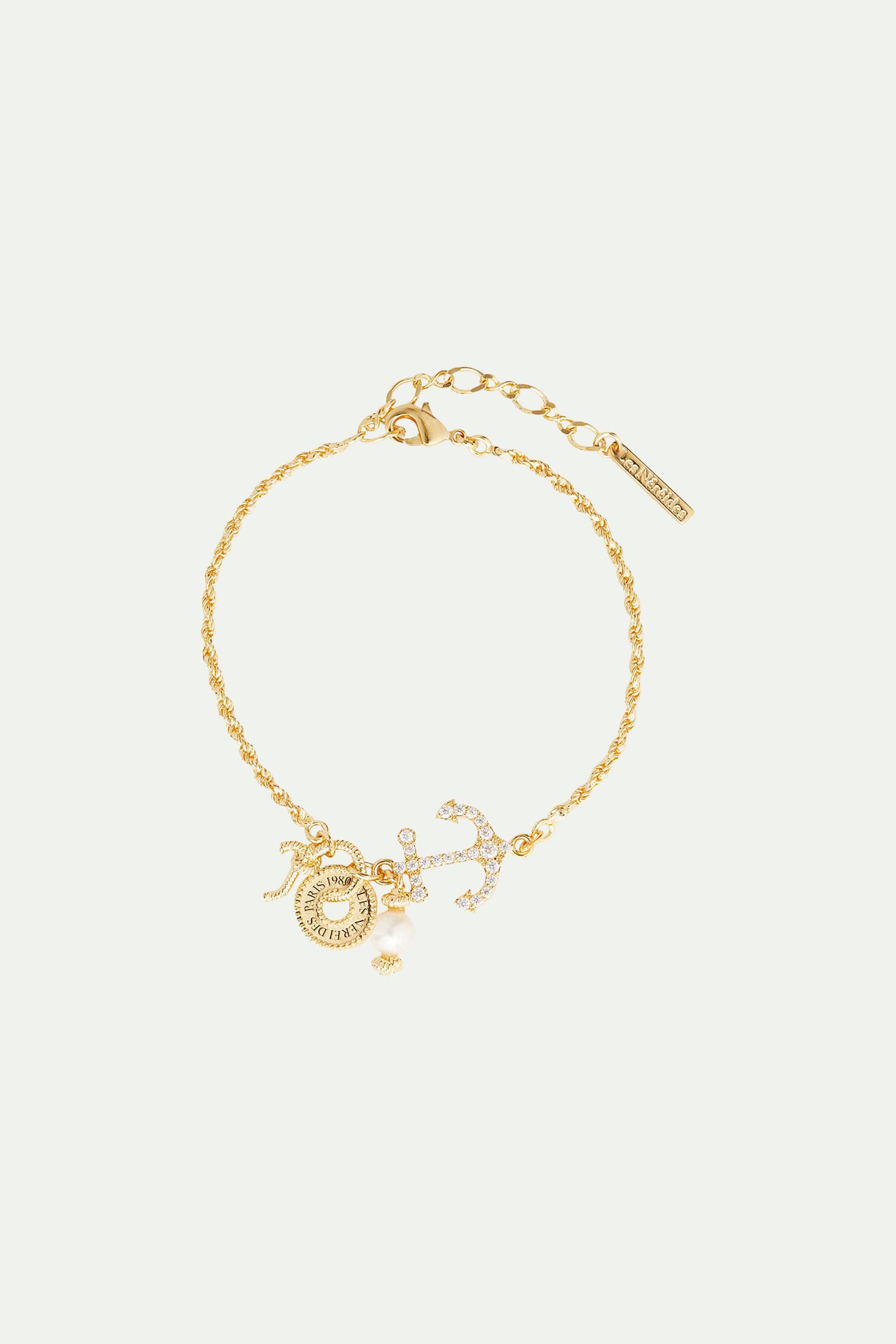 Anchor and twisted chain thin bracelet