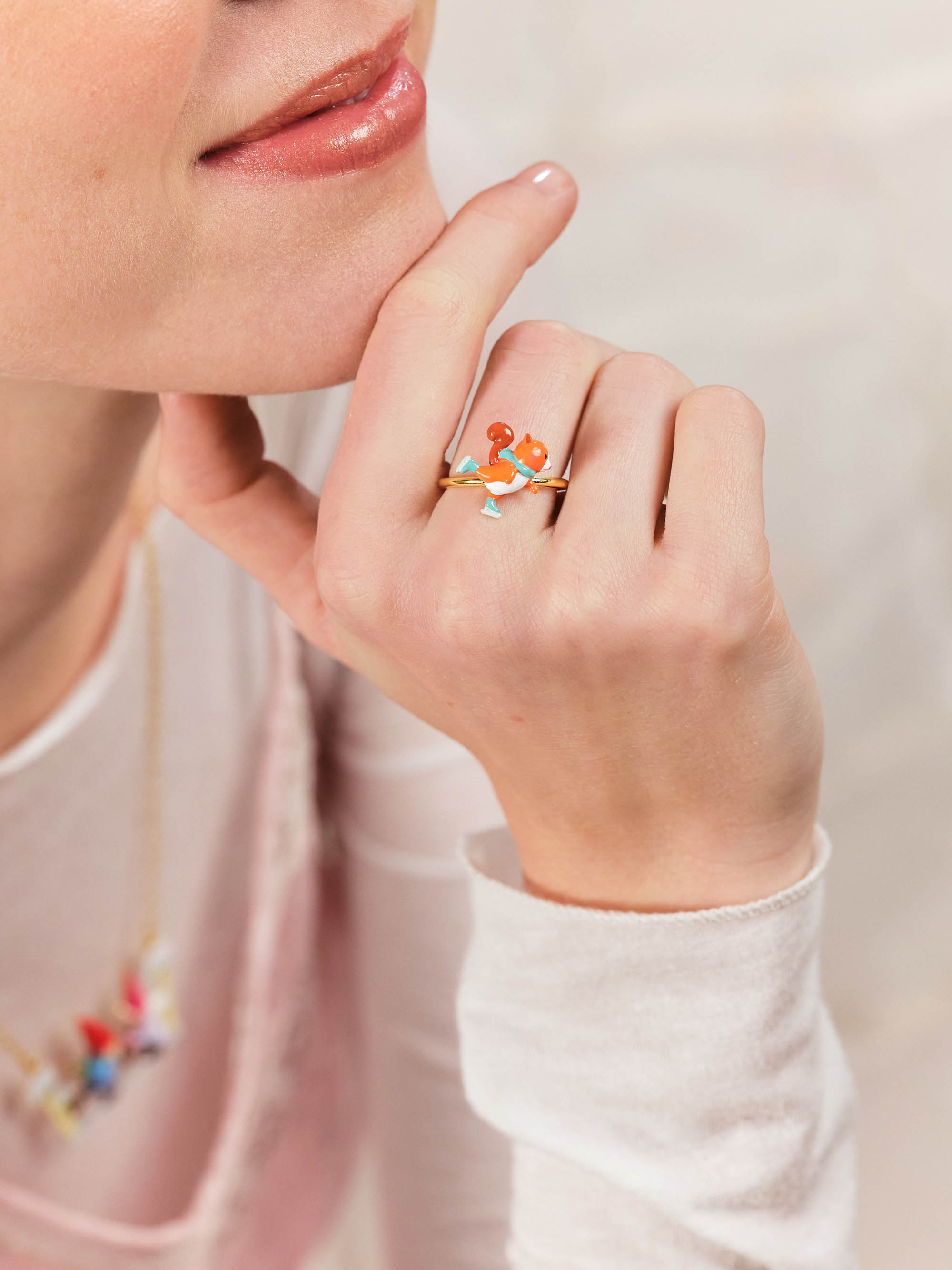 Ice skating squirrel adjustable ring