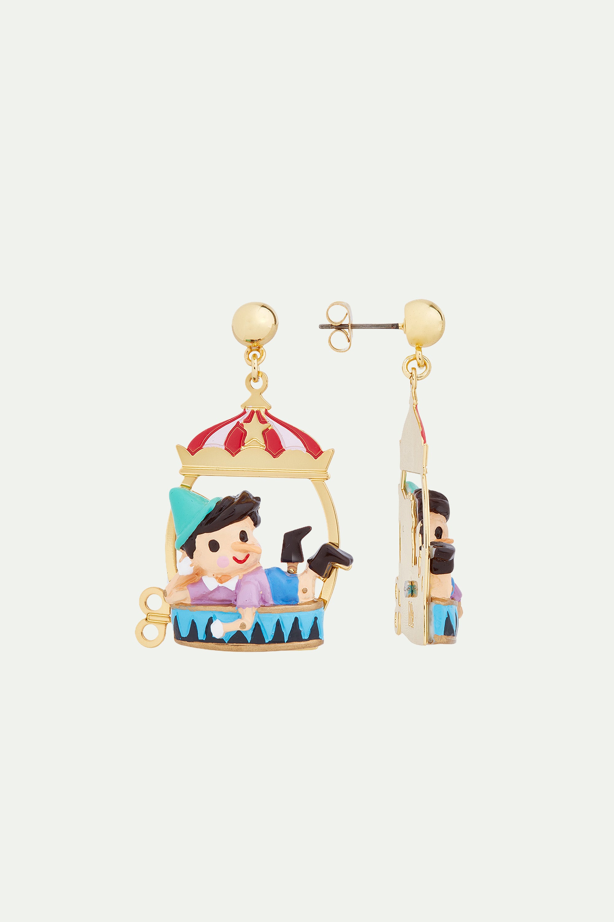 Pinocchio and circus tent clip-on earrings