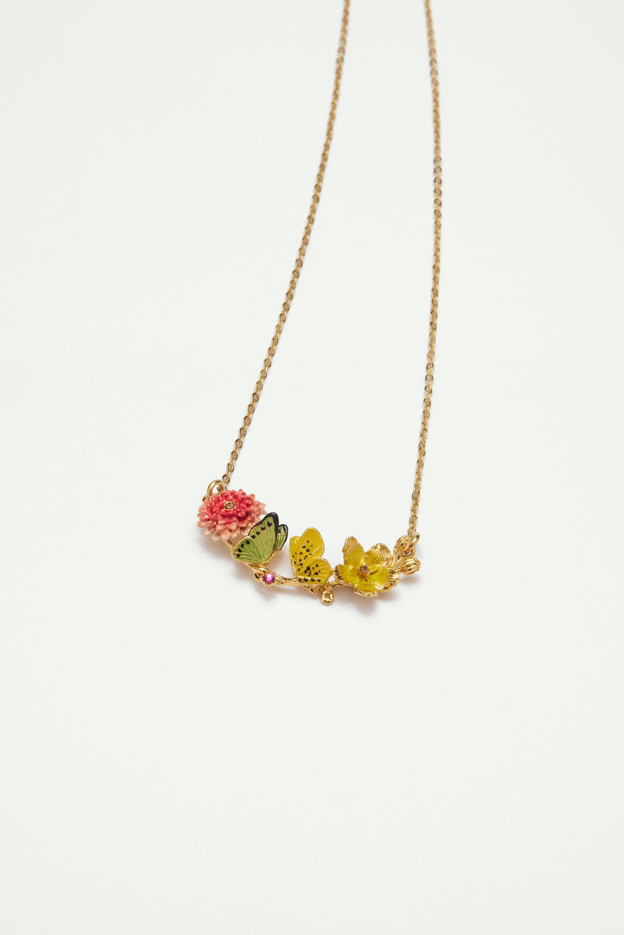 Butterfly and enamelled flower statement necklace