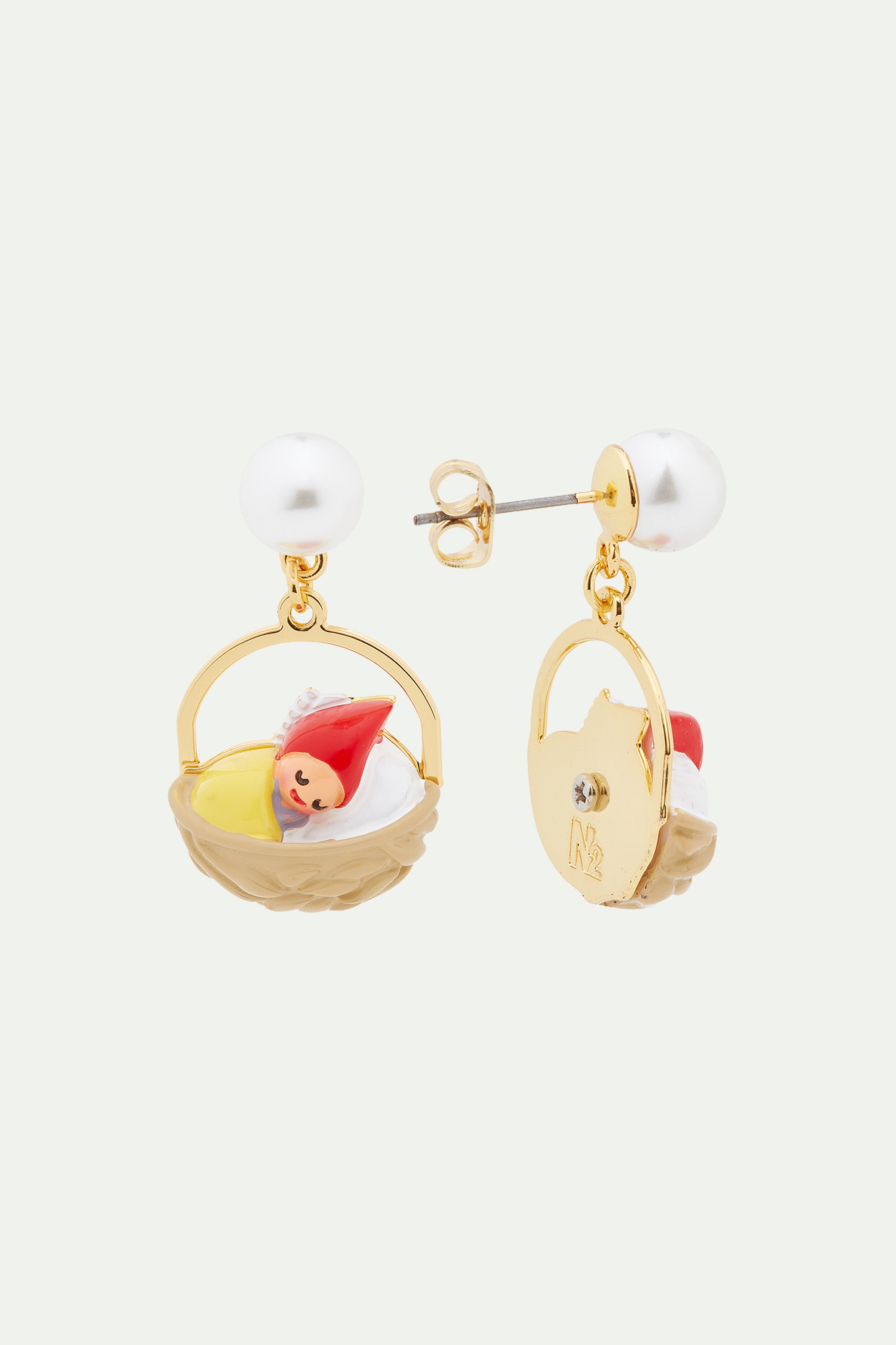 Walnut shell and garden gnome clip-on earrings