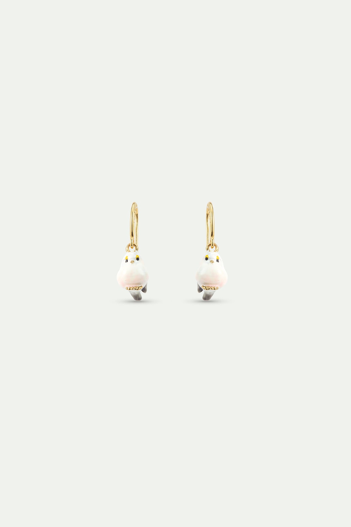 White Long-tailed Tit hook earrings