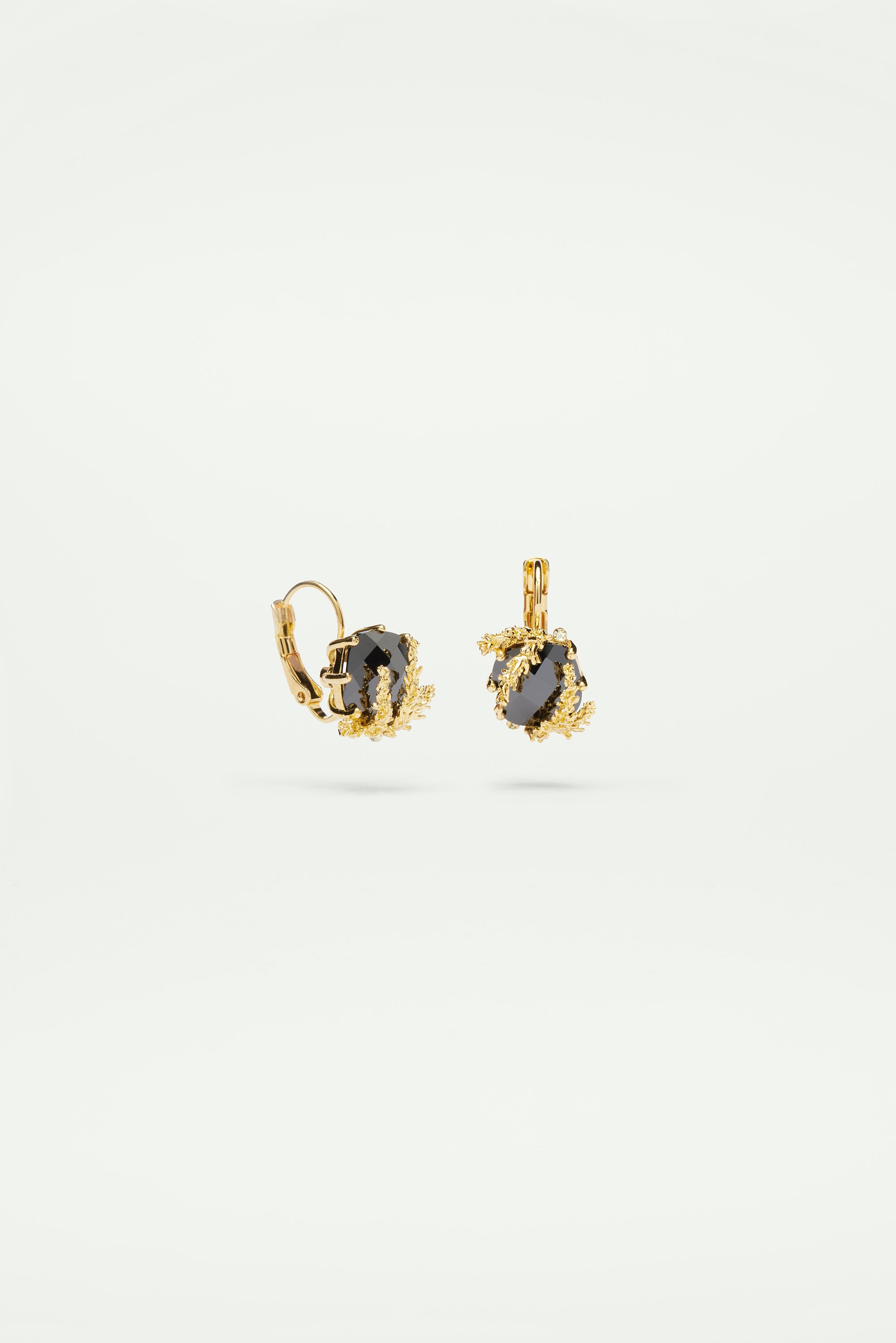 Patchouli flower and black faceted glass sleeper earrings