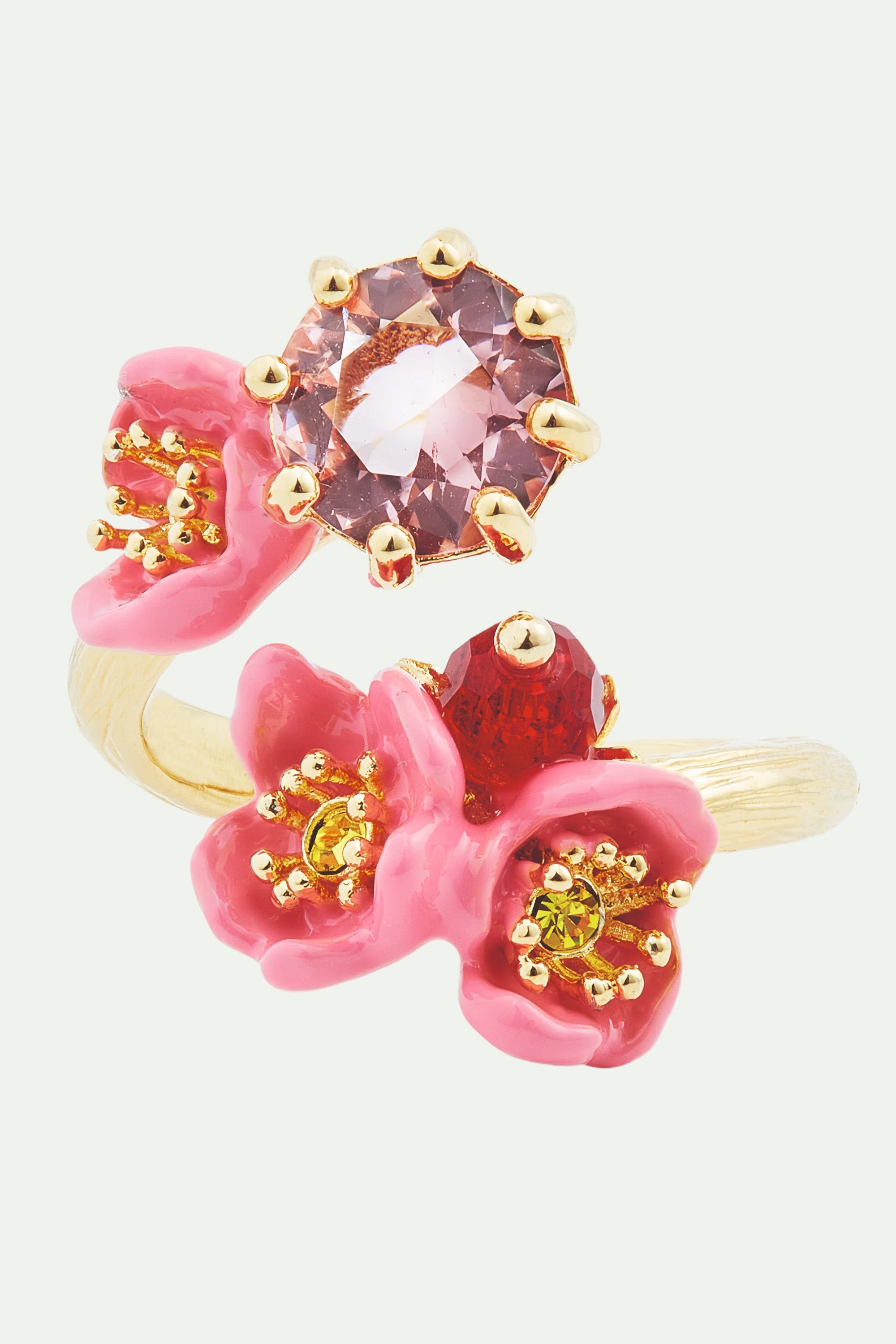 Plum blossom and round stone adjustable ring
