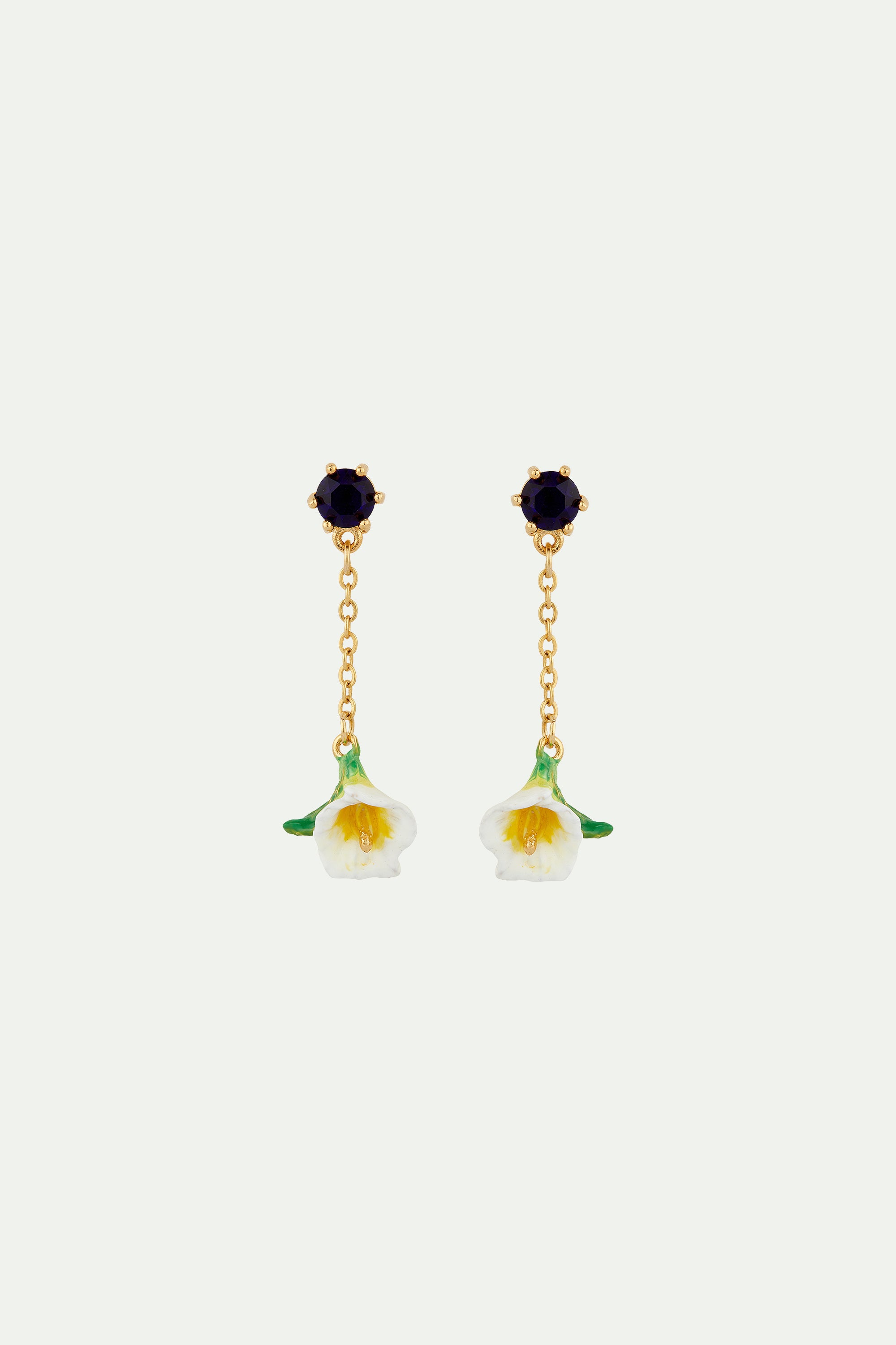 Bog arum and blue stone dangling clip-on earrings