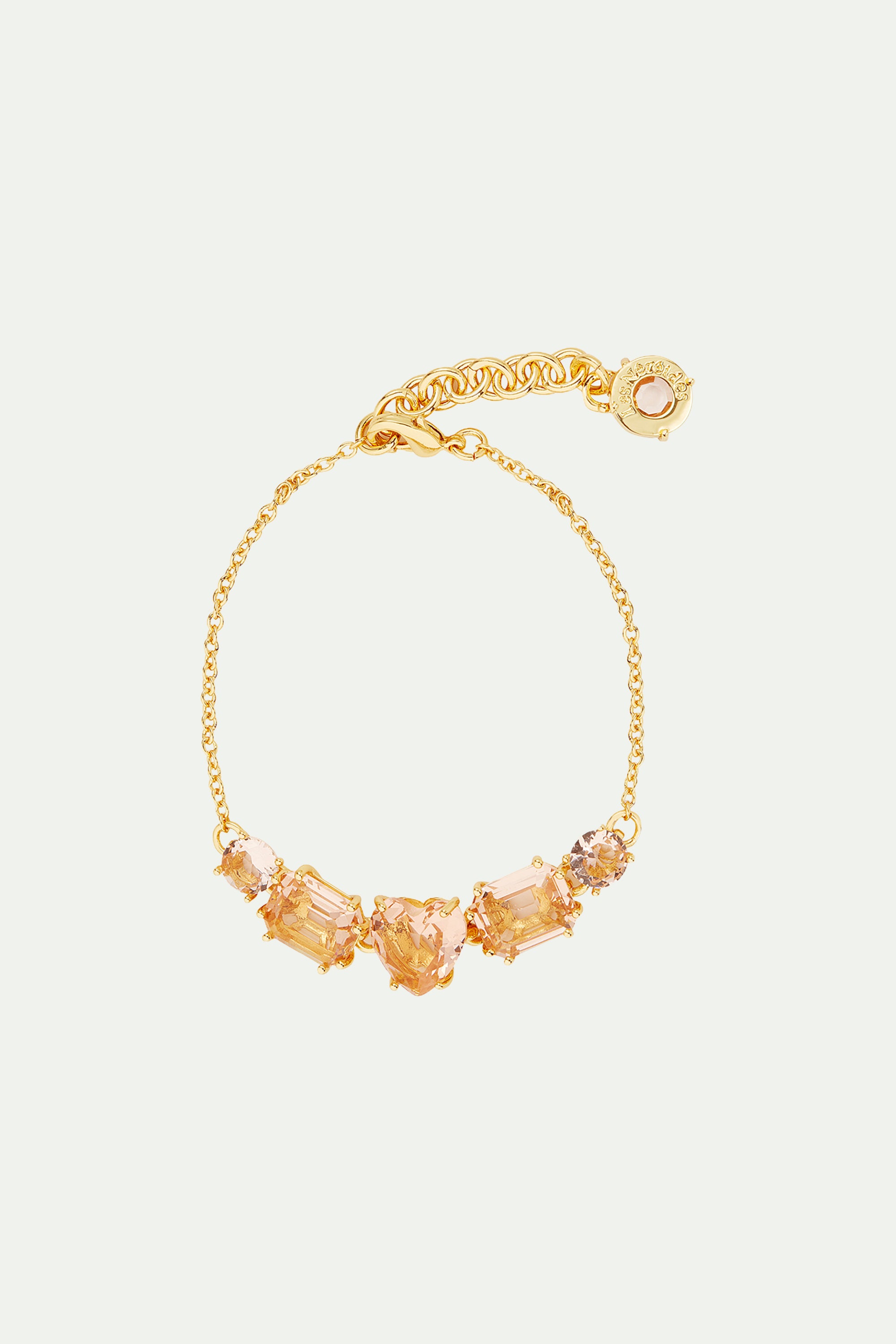 Apricot pink diamantine 5 stone fine bracelet