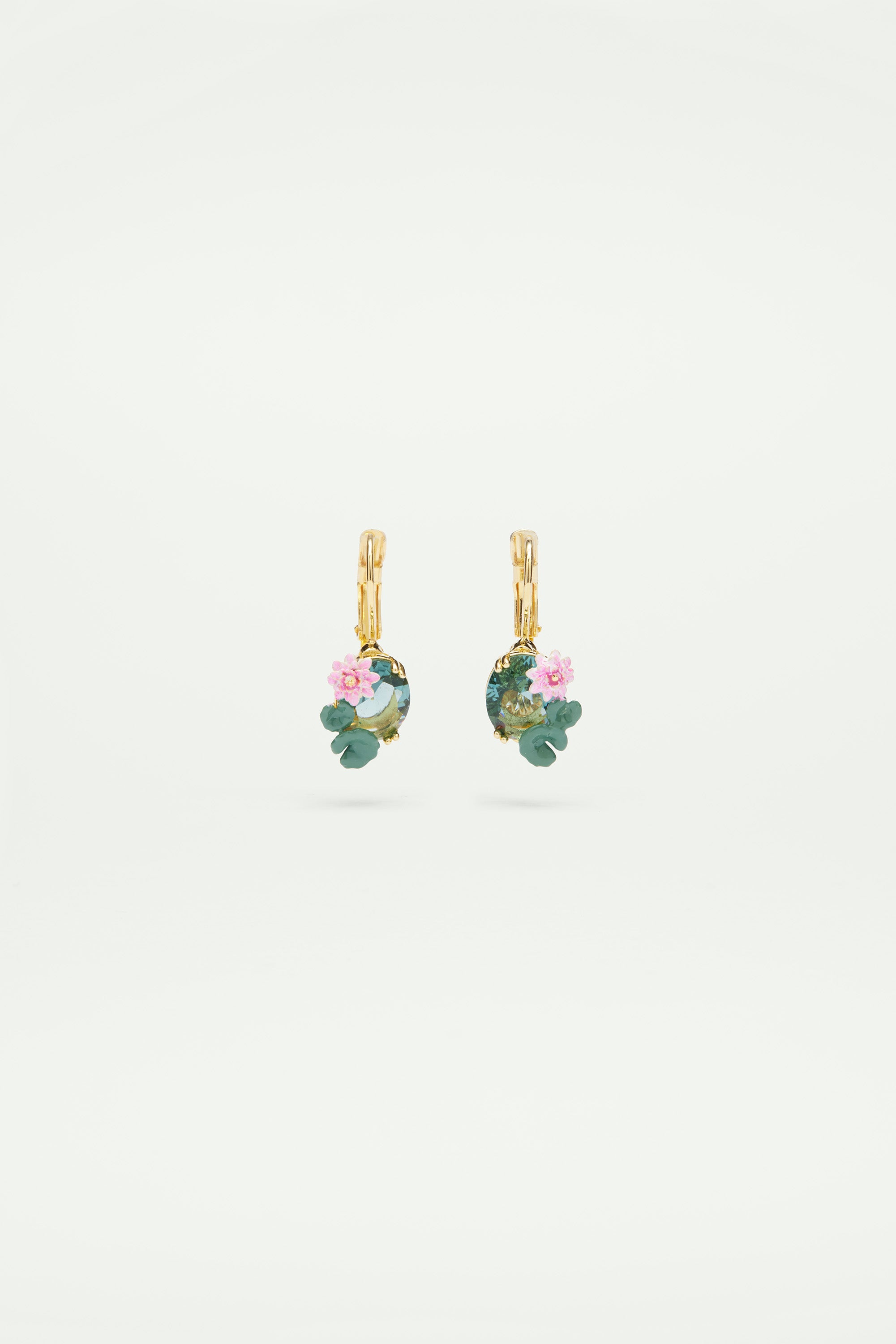 Lotus flower and blue stone sleeper earrings