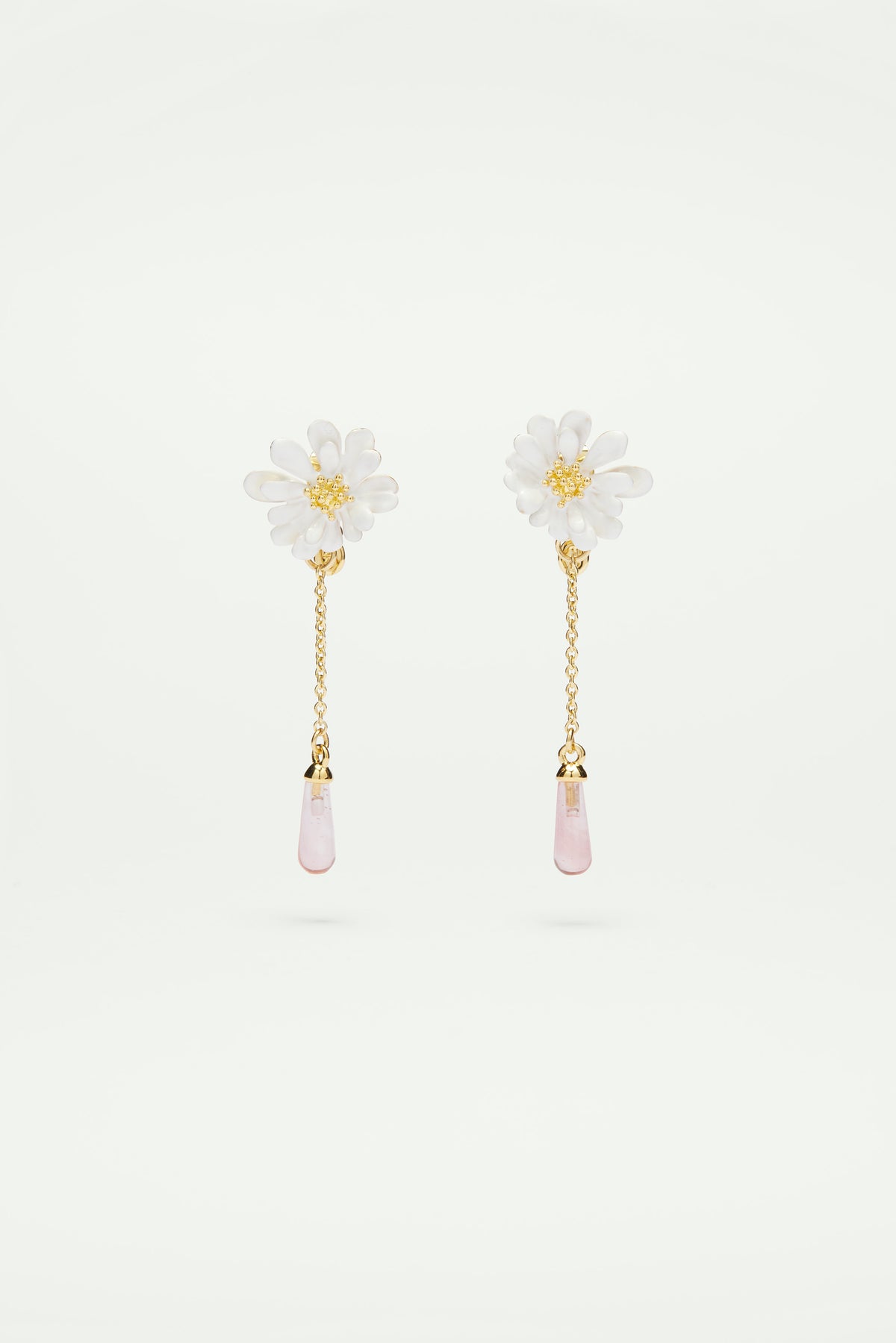 White flower and pink pearl earrings