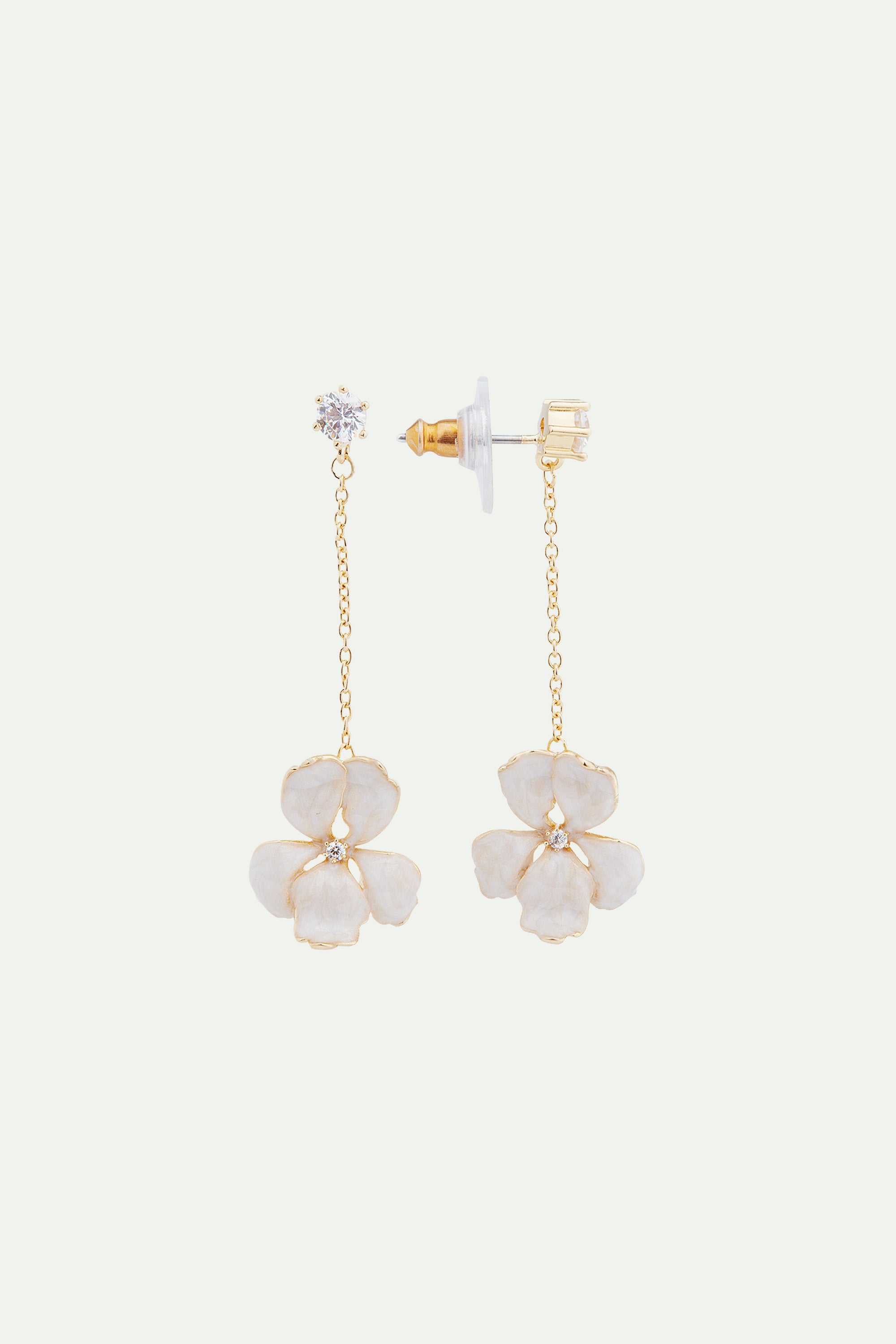 White Iris pendant clip-on earrings