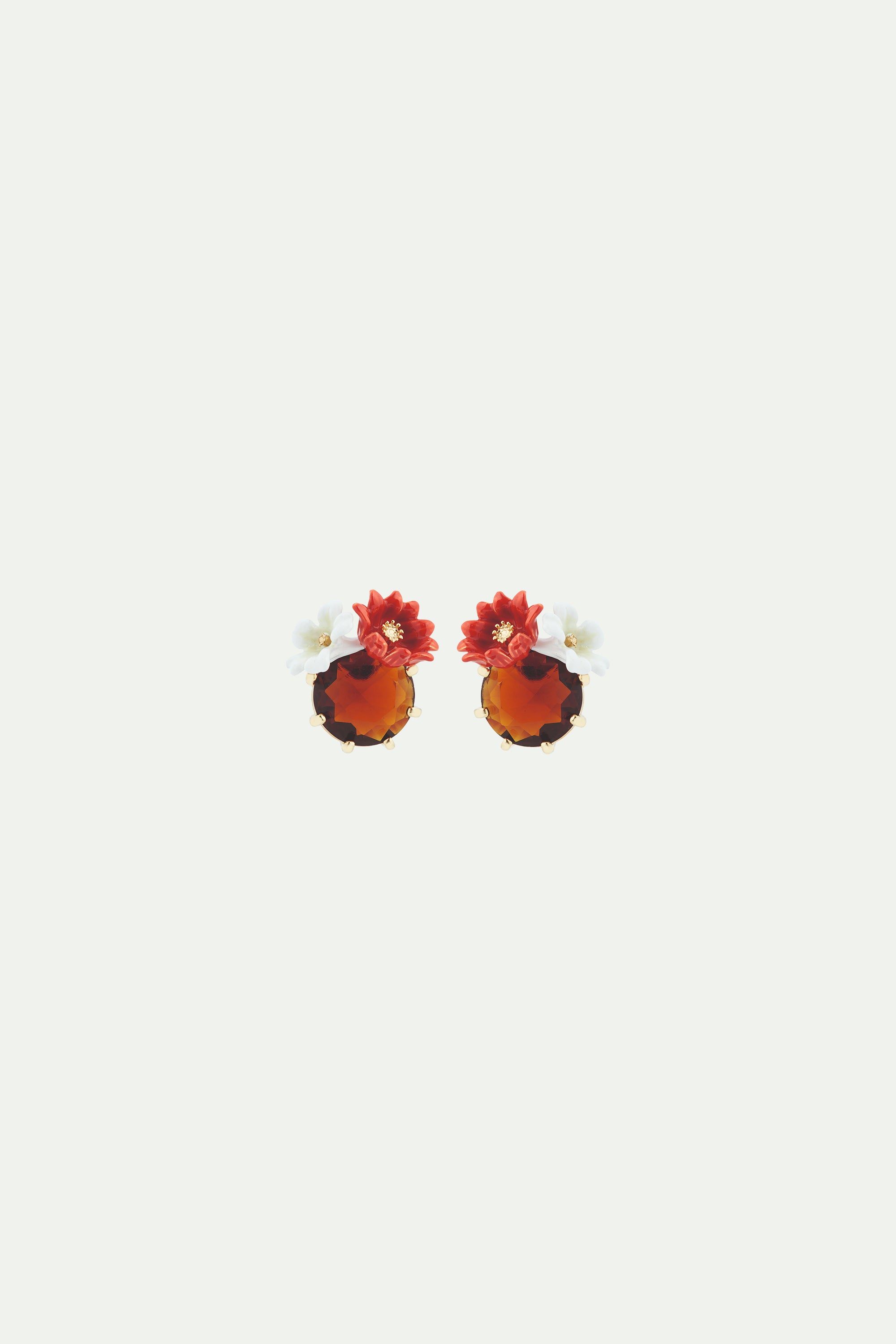 Two flowers and faceted glass post earrings