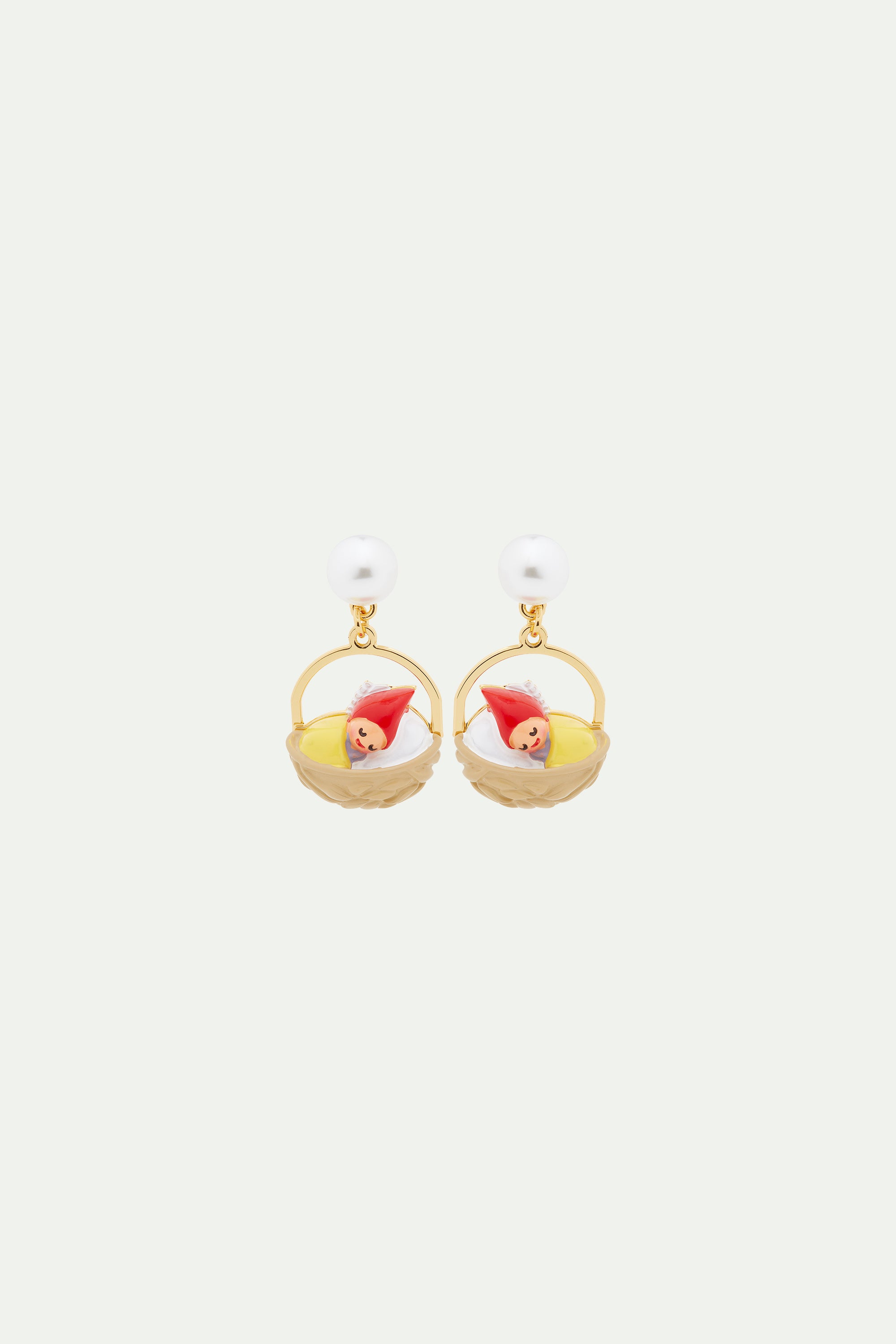 Walnut shell and garden gnome clip-on earrings