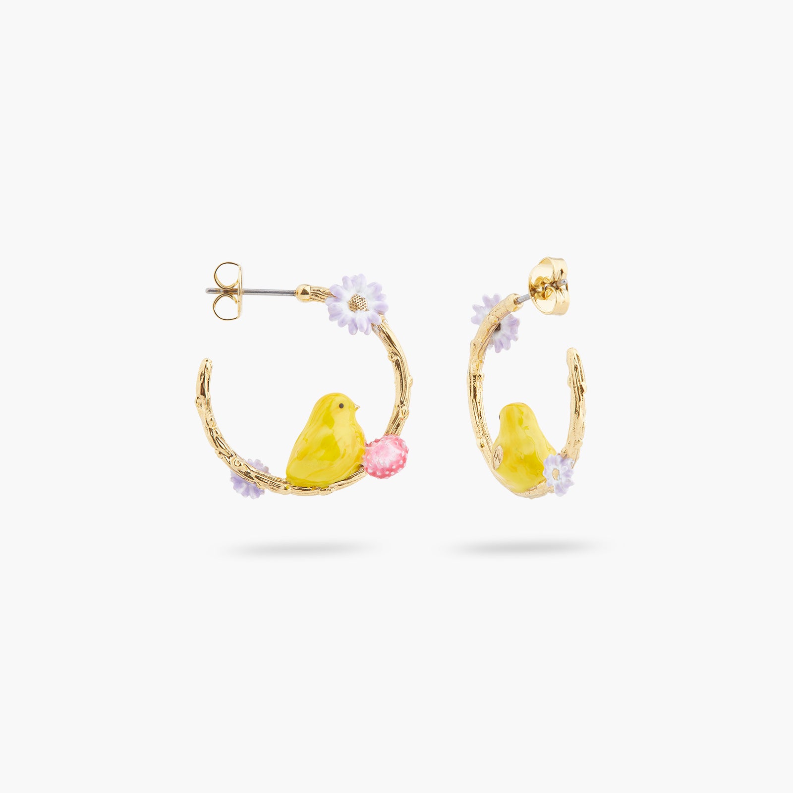 Easter chick and white aster post hoop earrings