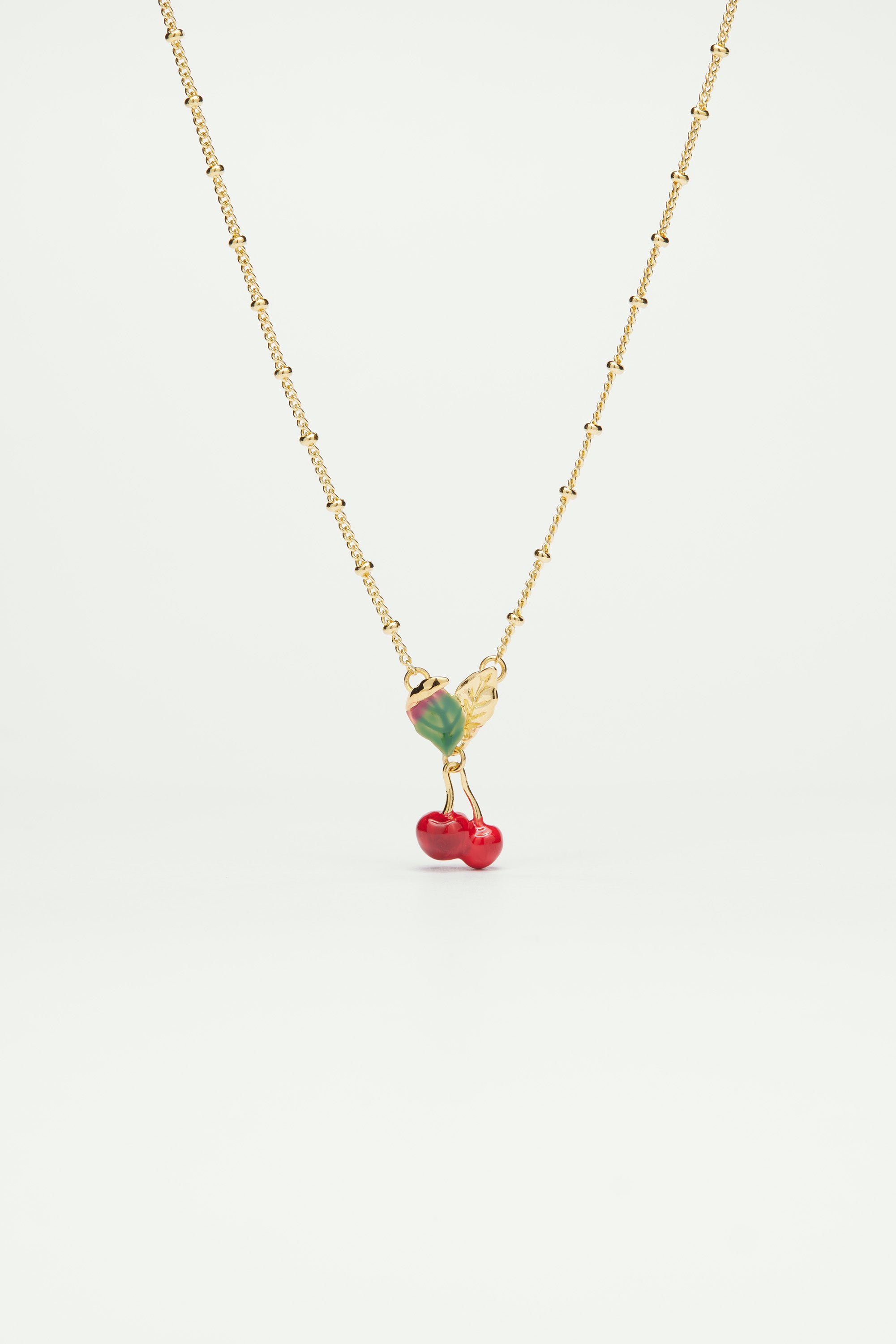 Cherries and Leaves Pendant Necklace
