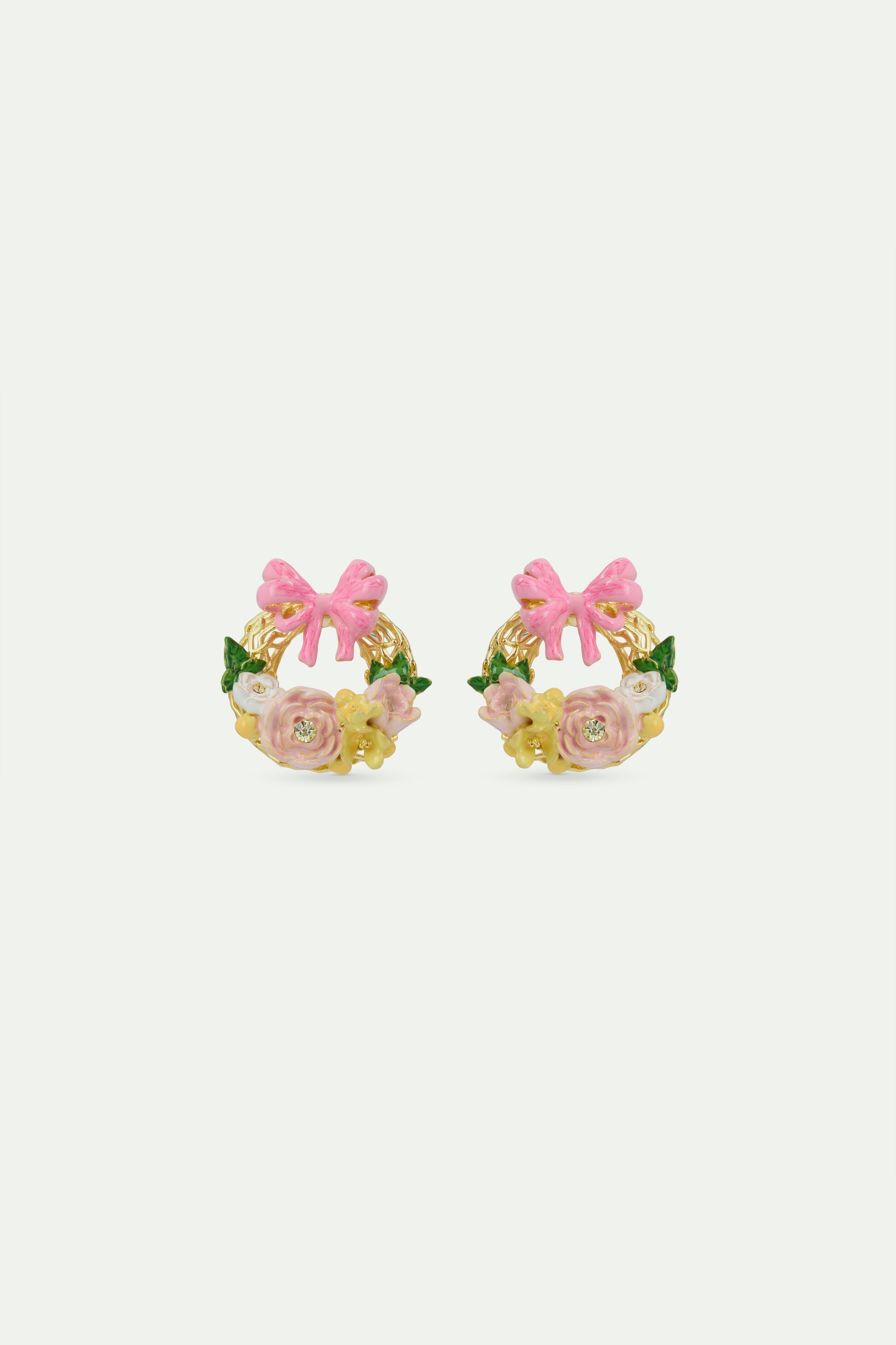 Flower crown and pink bow post earrings