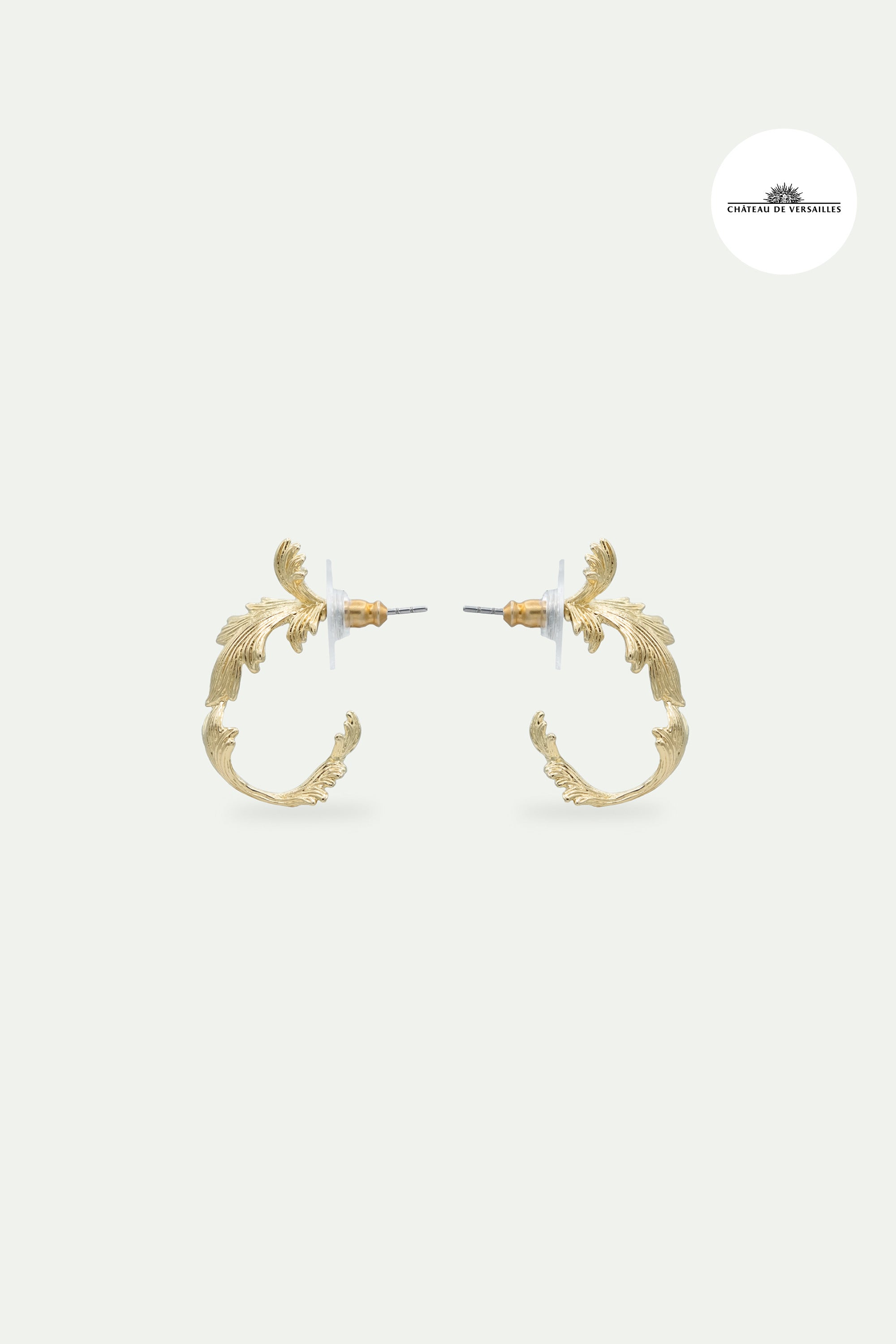 Gold-plated acanthus leaf hoop earrings