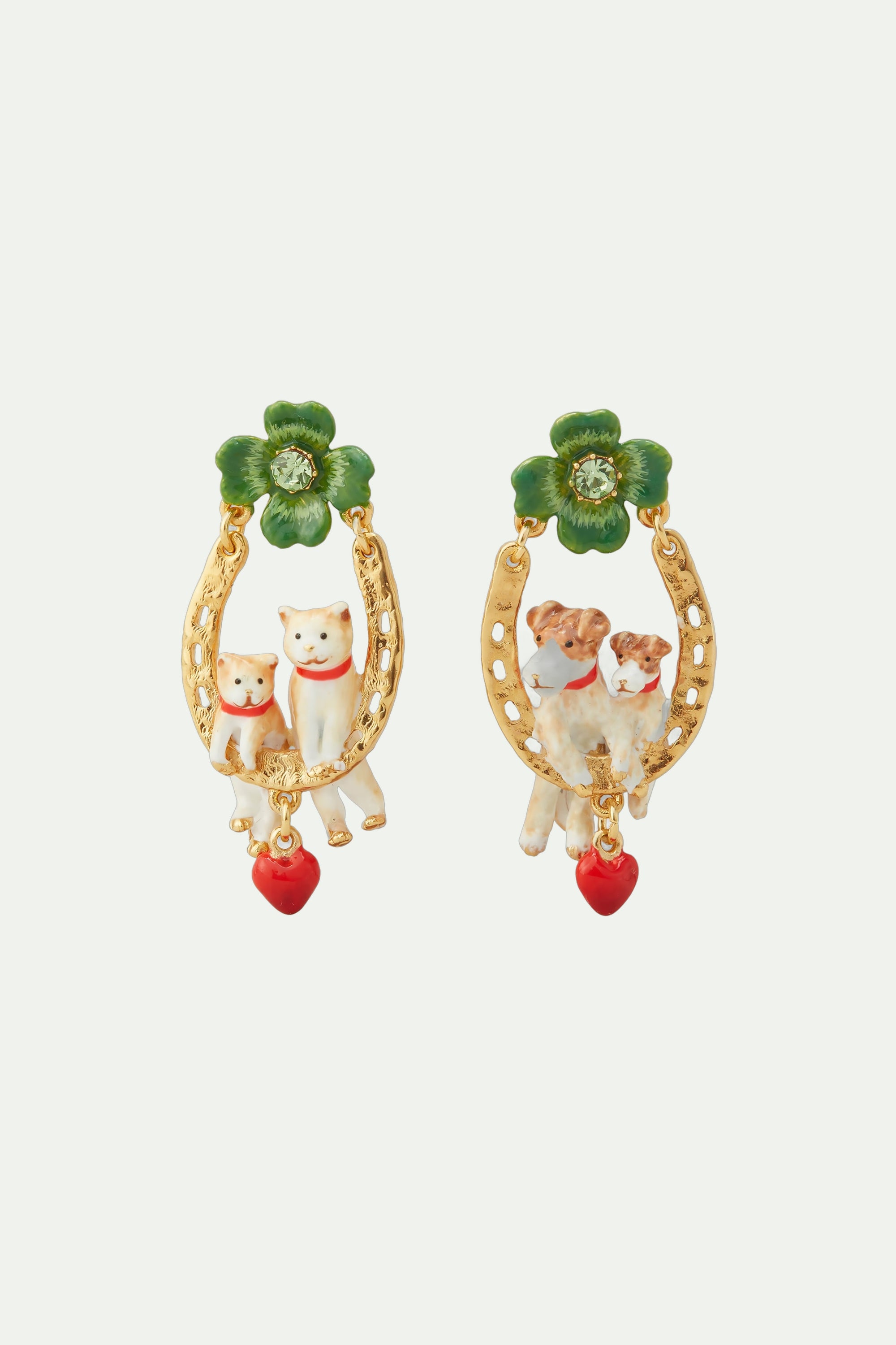 Horseshoe, cats and dogs post earrings