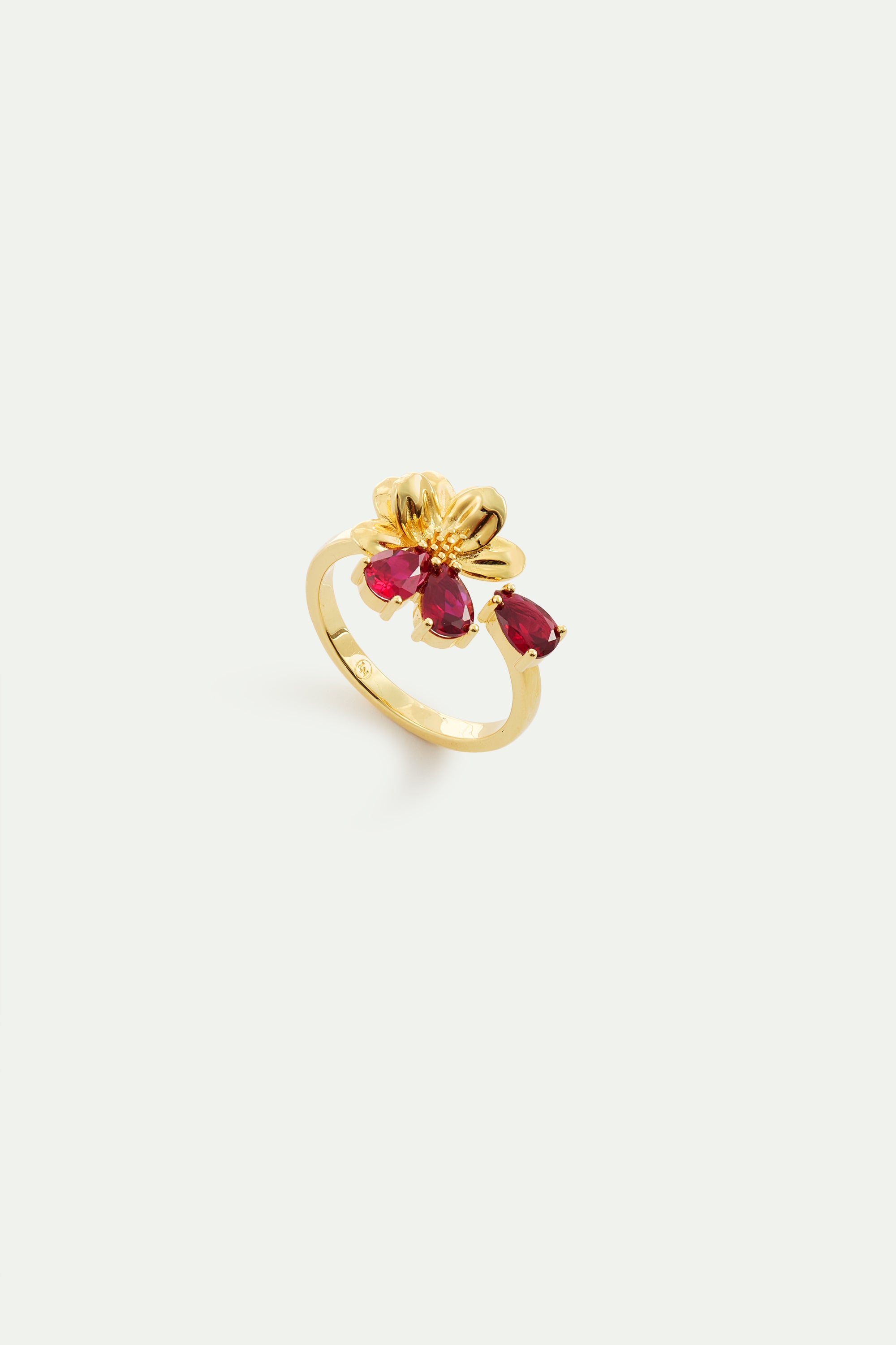 Gold adjustable ring with cosmos and red stones