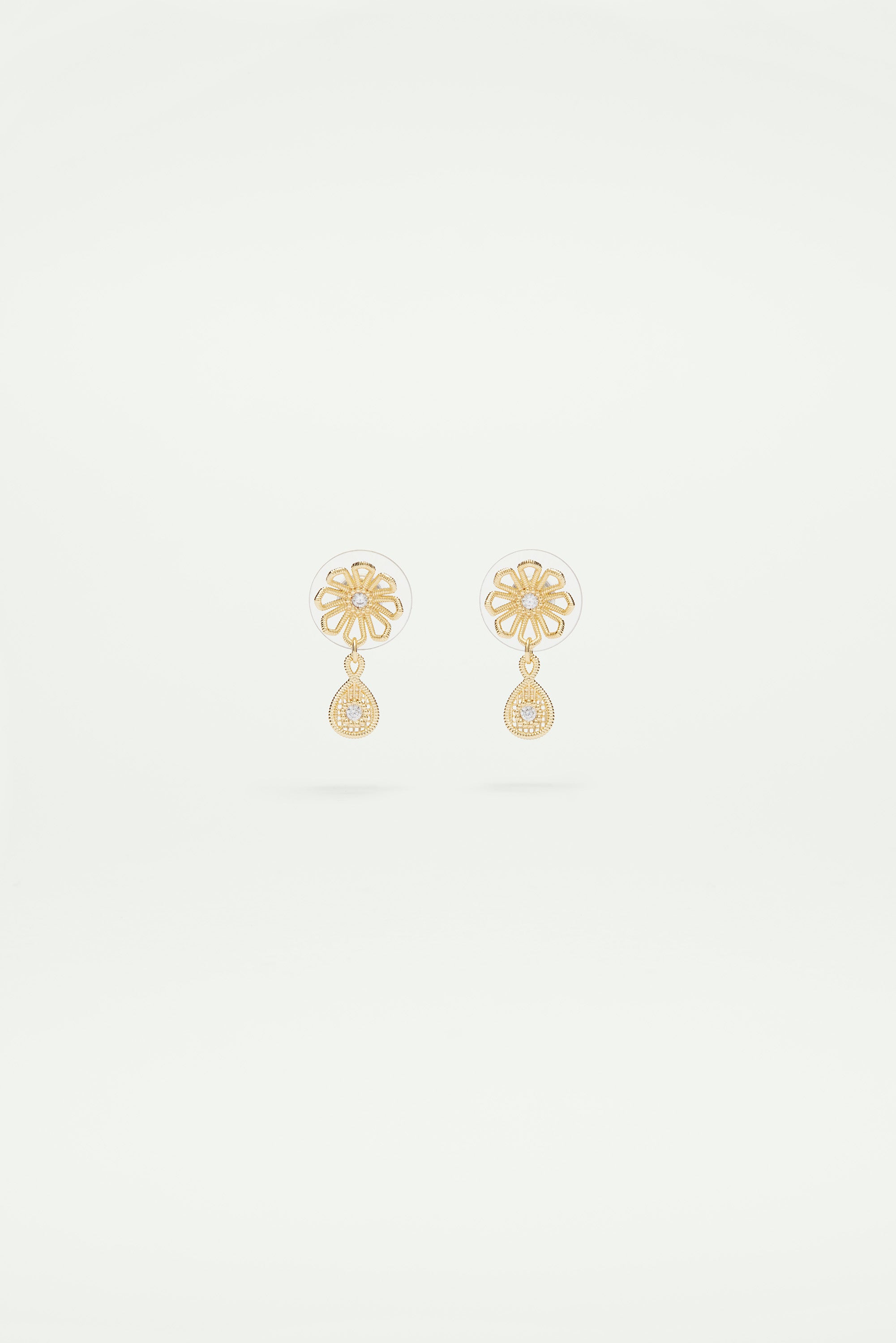 Gold thread flower post earrings