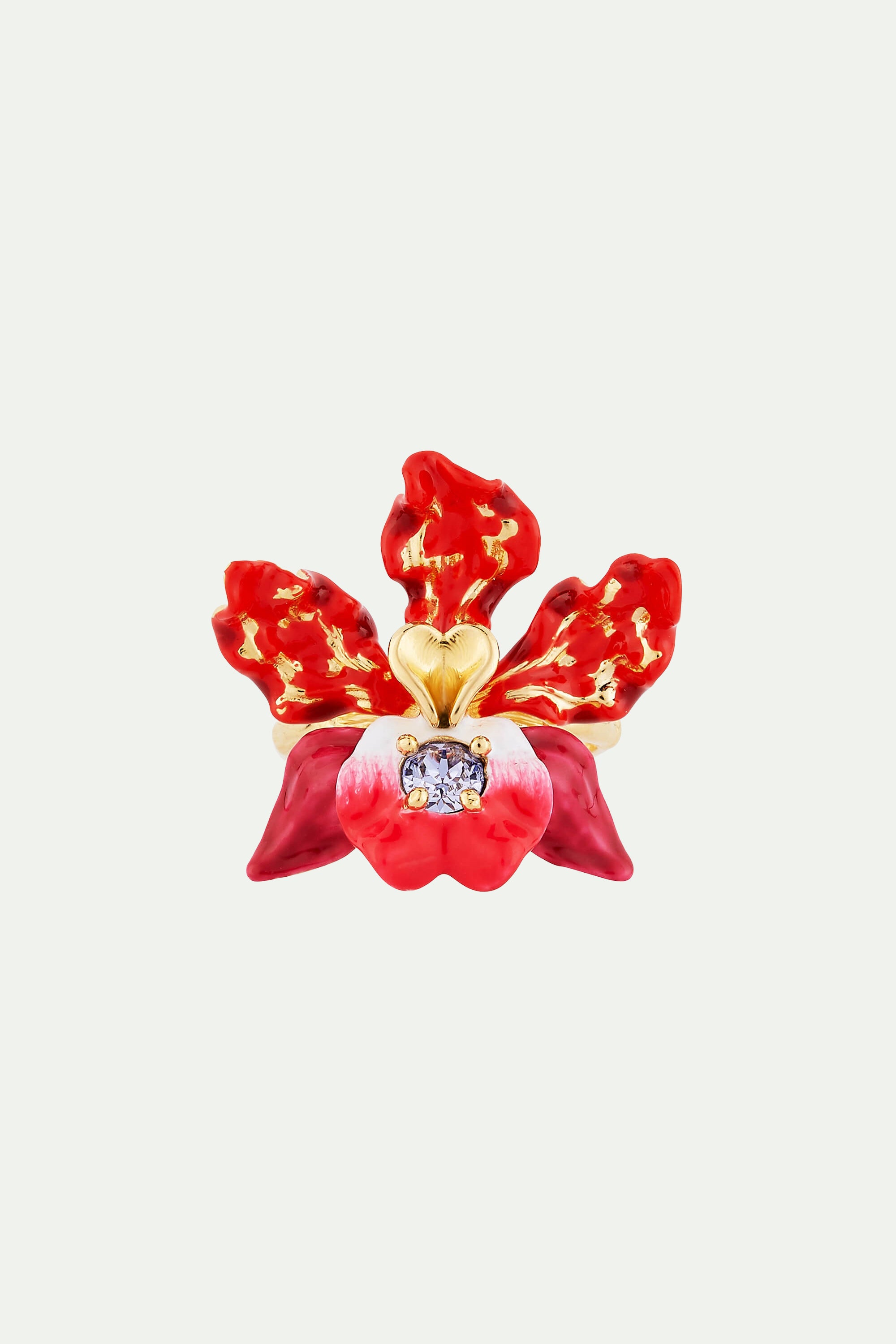 Exotic Orchid and Faceted Crystal cocktail ring