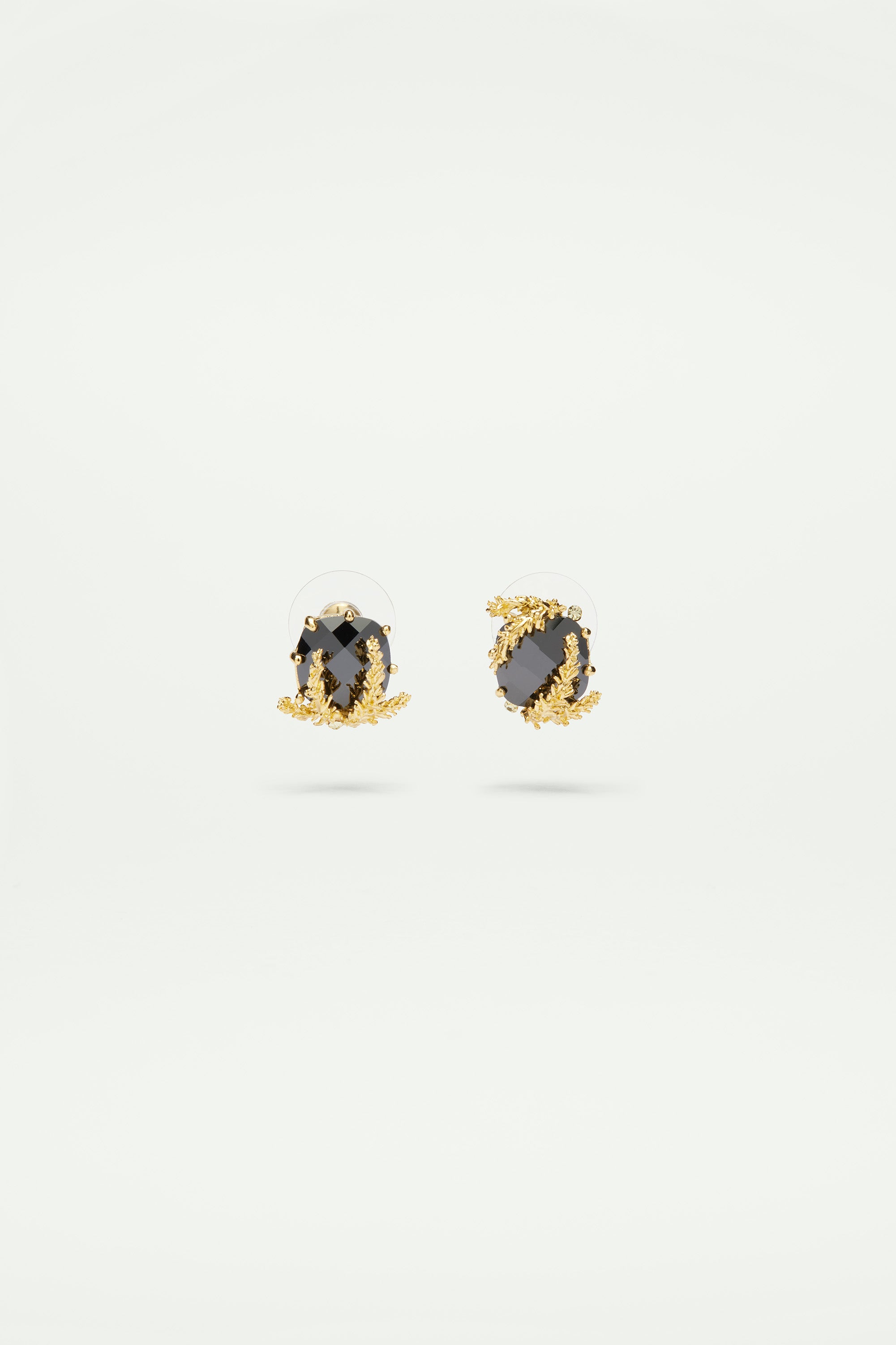 Patchouli flower and black faceted glass clip-on earrings