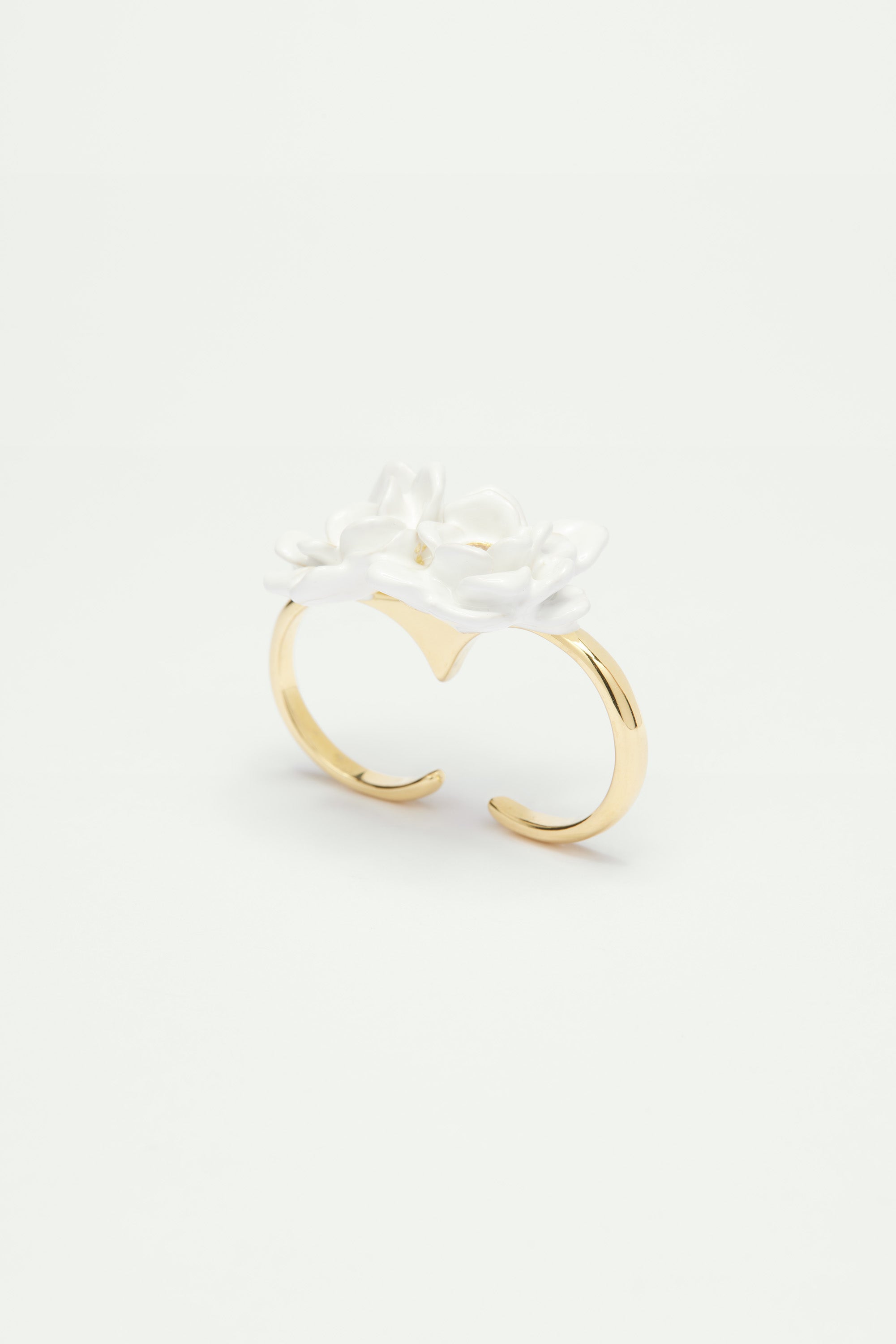 White flowers two-finger adjustable ring