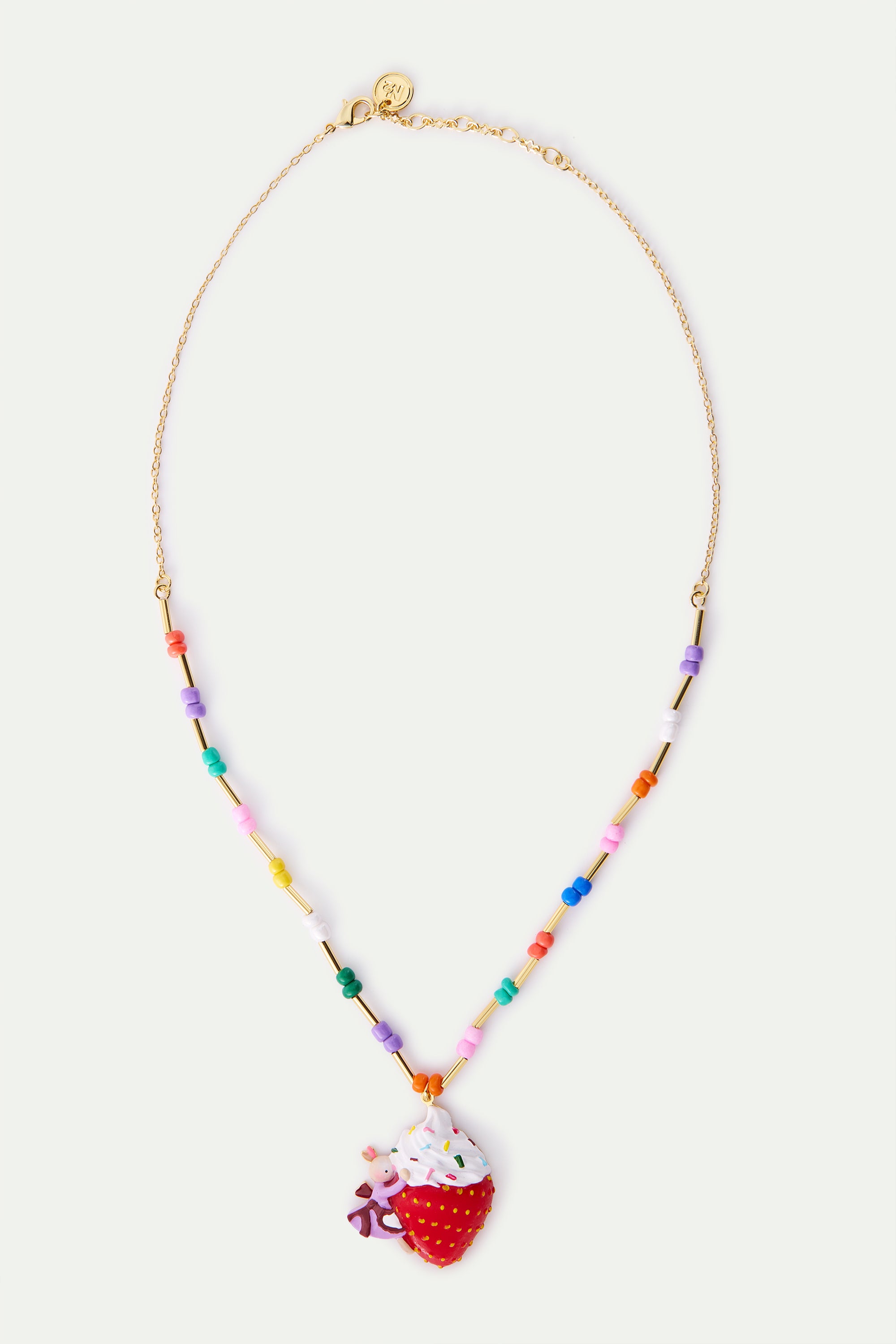 Gretel pendant necklace with strawberry and cream and colourful beads