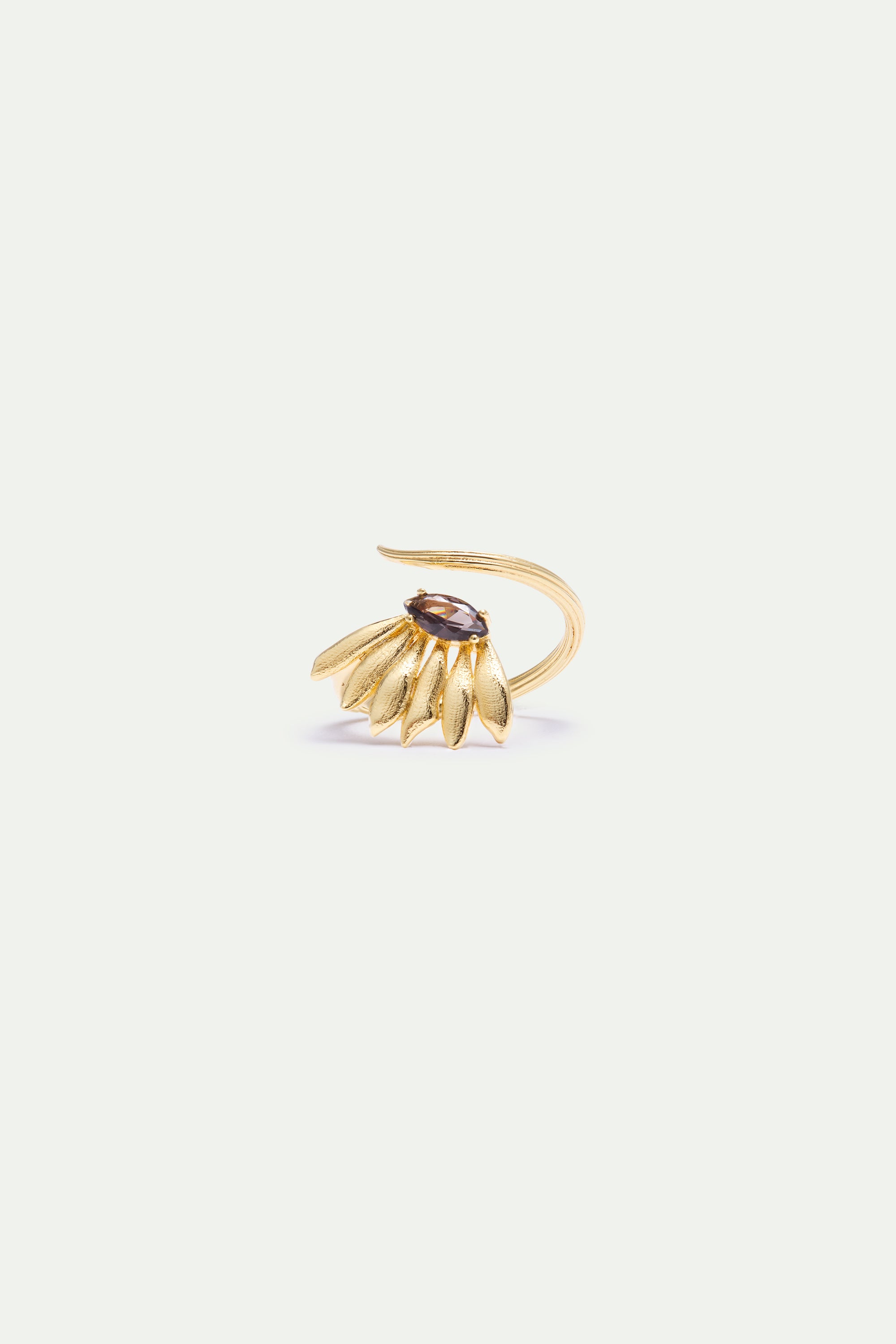 Golden sunflower and purple stone adjustable ring