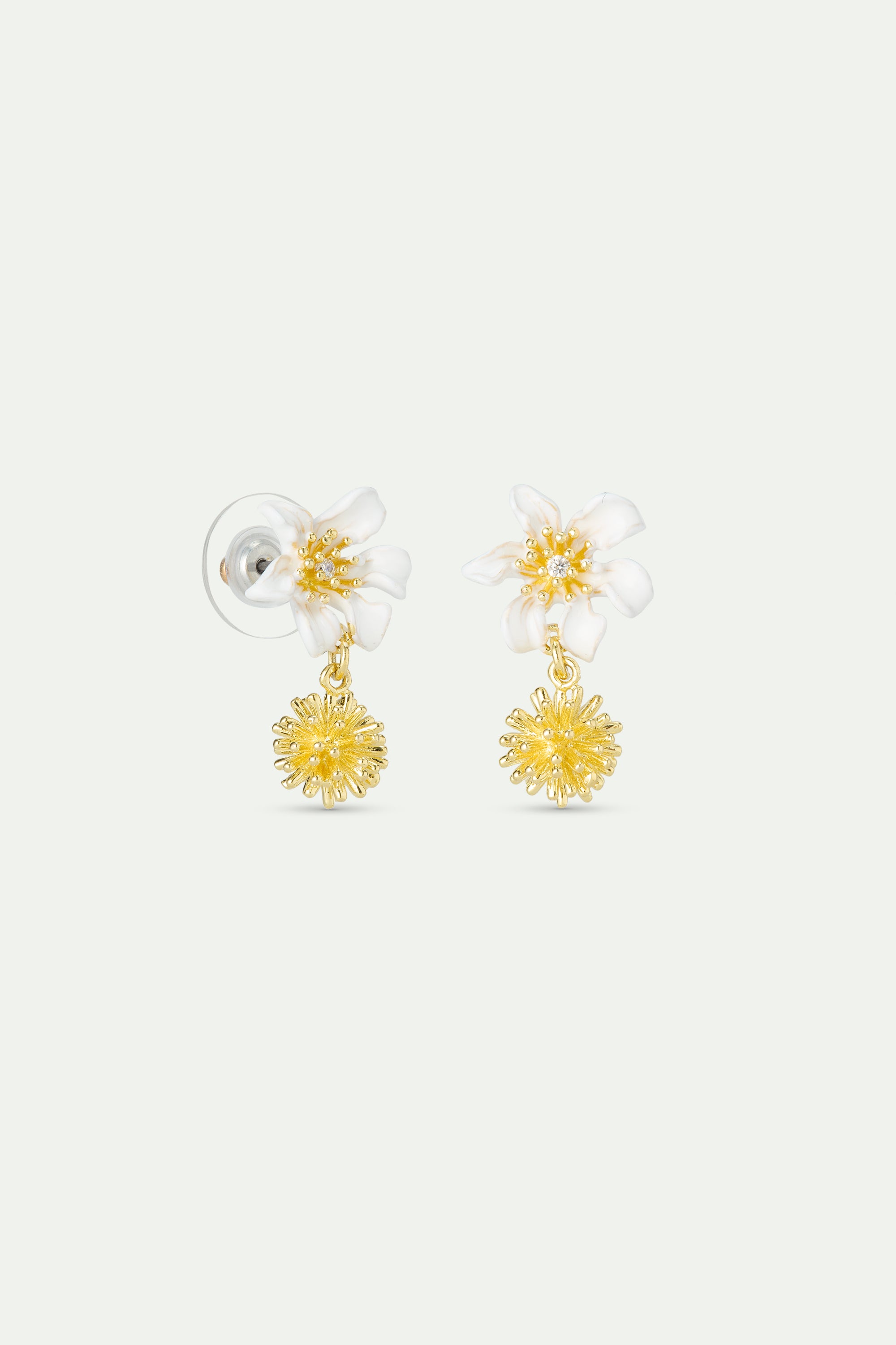 White clematis and japanese kerria post earrings