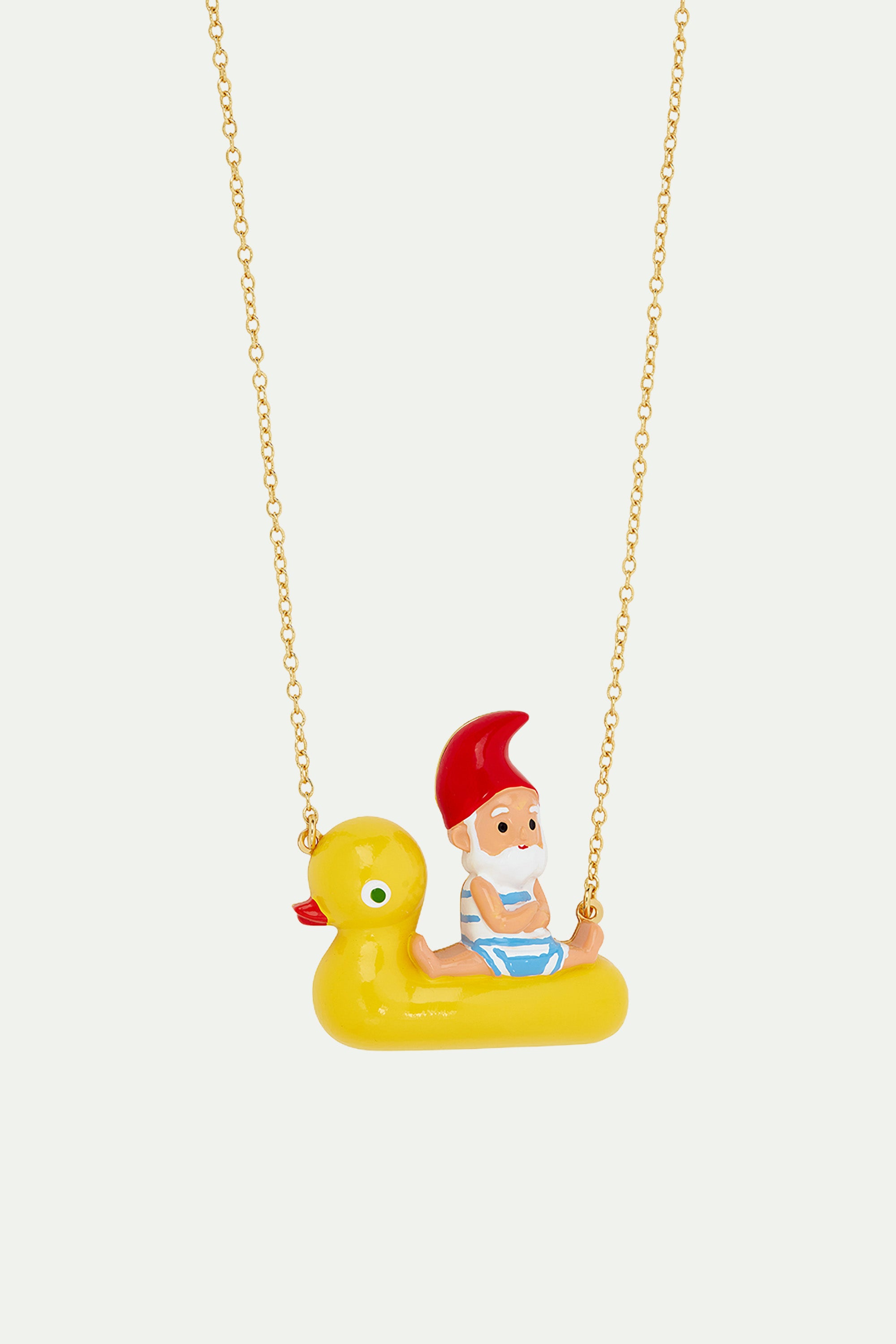 Garden gnome and inflatable duck ring statement necklace