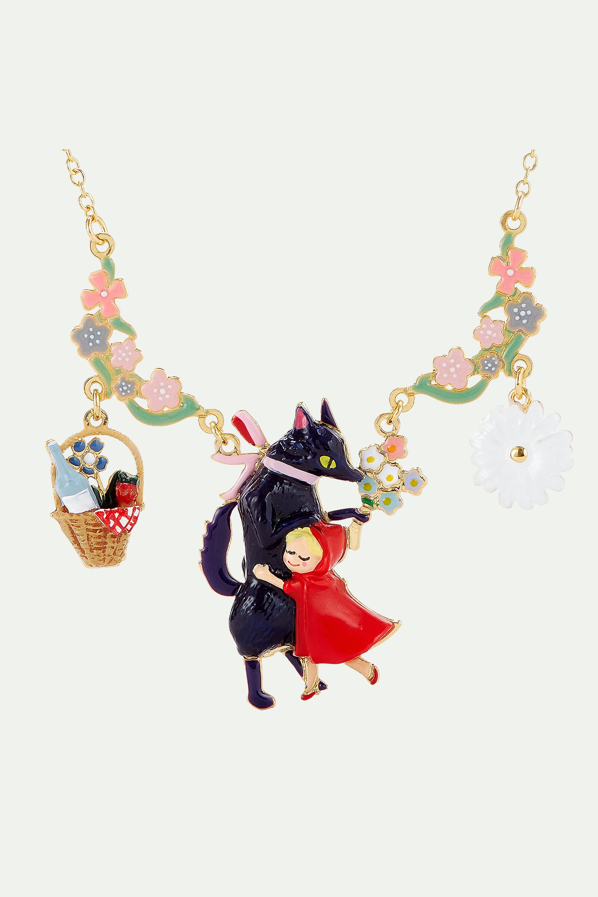 Flowery Big Bad Wolf and Little Red Riding Hood statement necklace