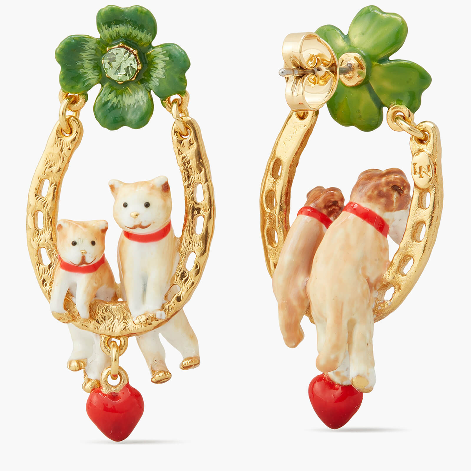 Horseshoe, cats and dogs post earrings