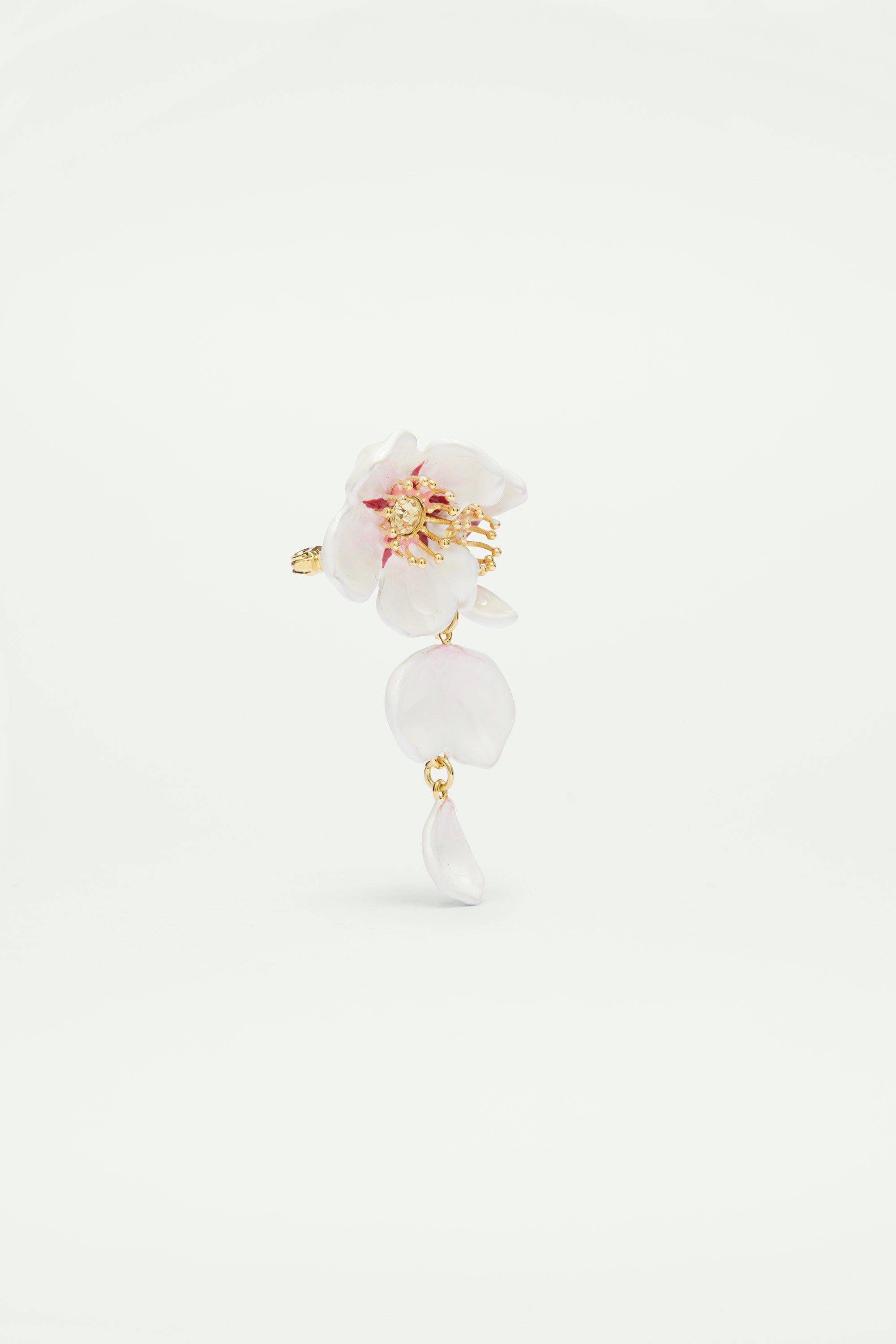 White cherry blossom and petals brooch