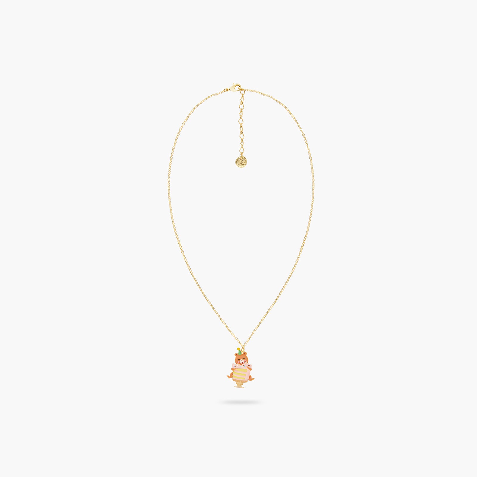 Cuddly bear and birthday cake pendant necklace