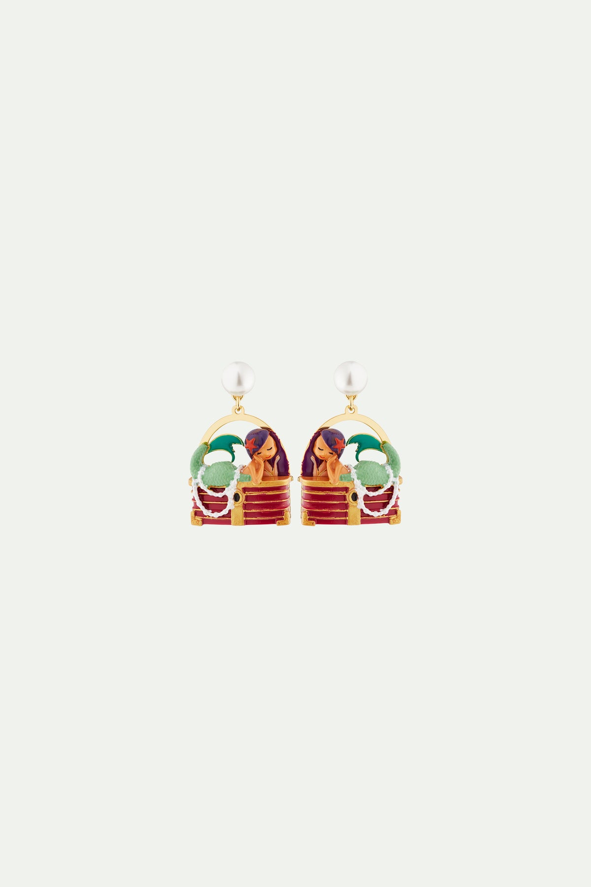Mermaid and treasure chest earrings