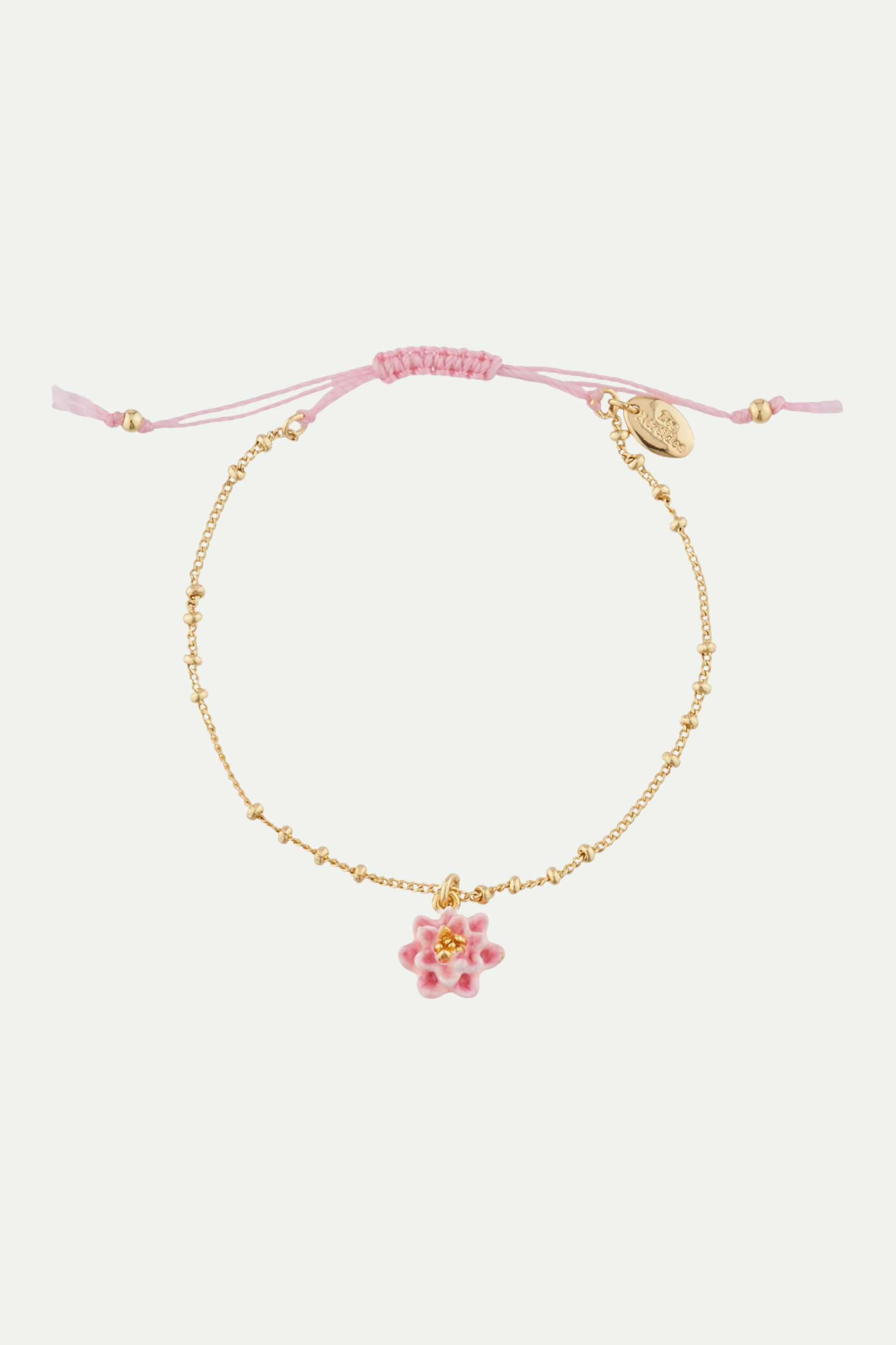 Pink lotus bracelet in gold-plated brass