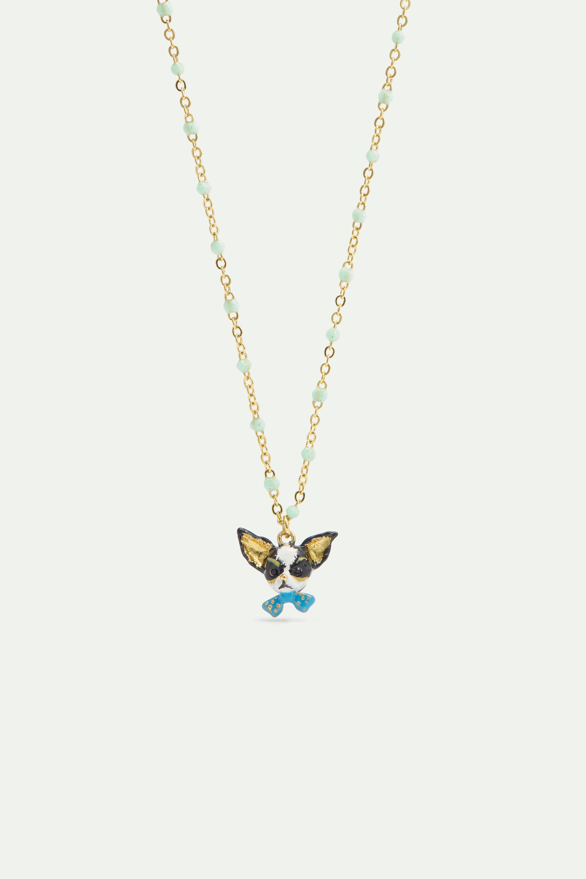Chihuahua and blue bow tie pendant necklace