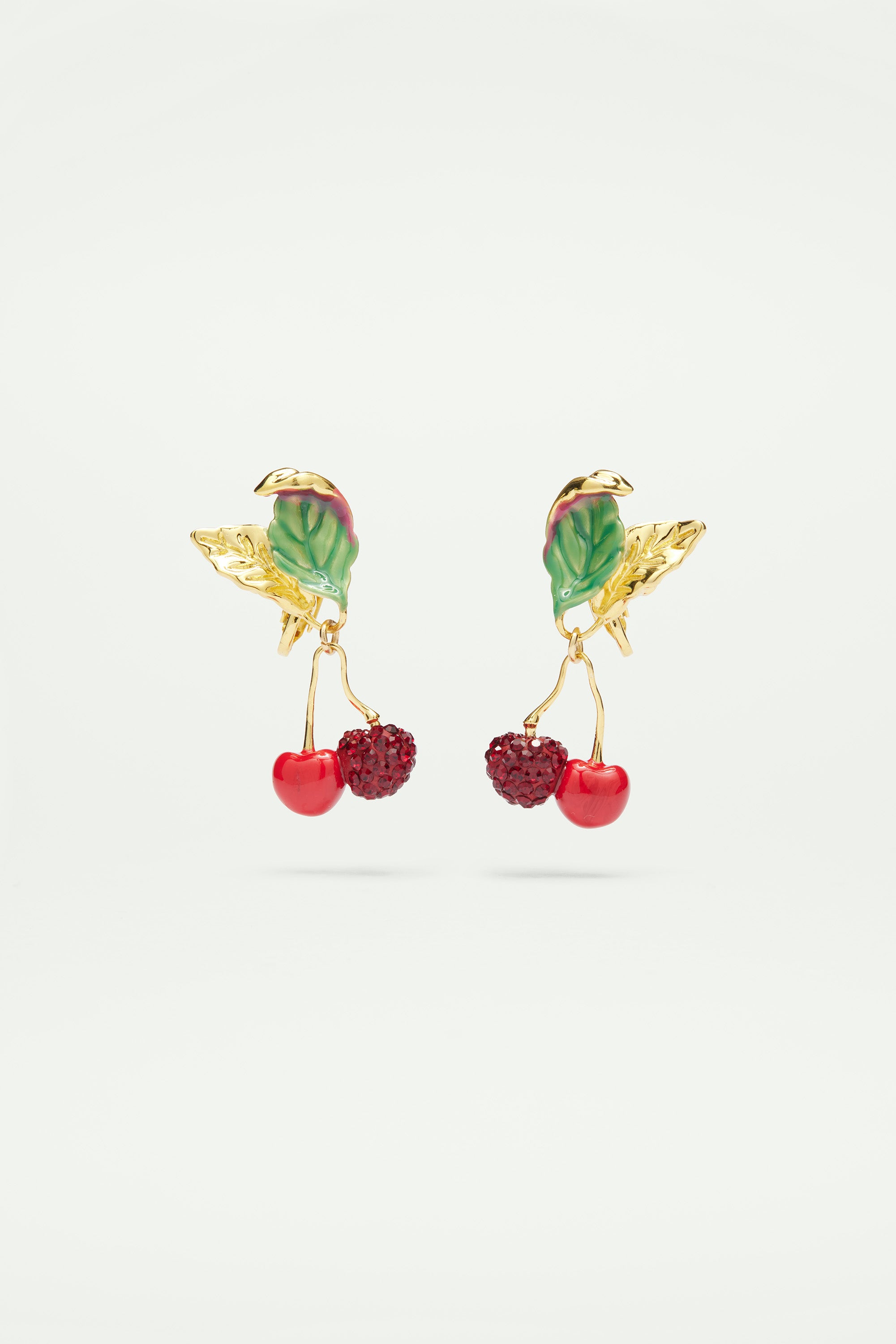 Rhinestones Covered Cherry Clip-on Earrings