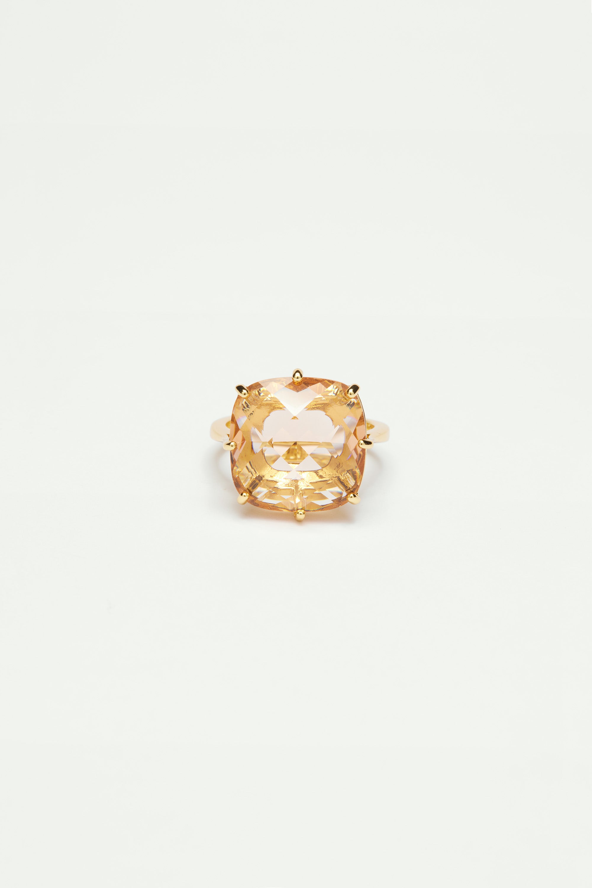 Apricot pink diamantine square solitaire ring