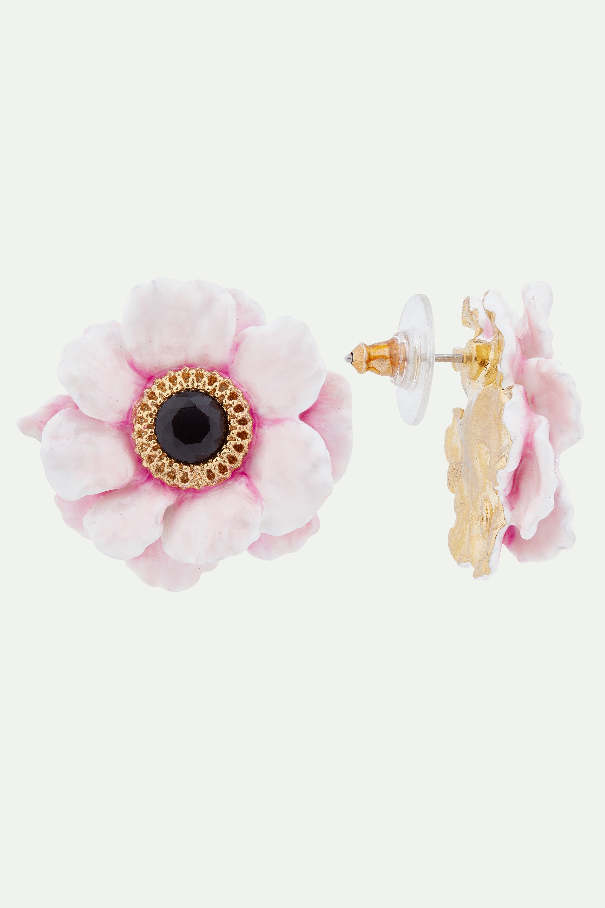 Pink peony post earrings