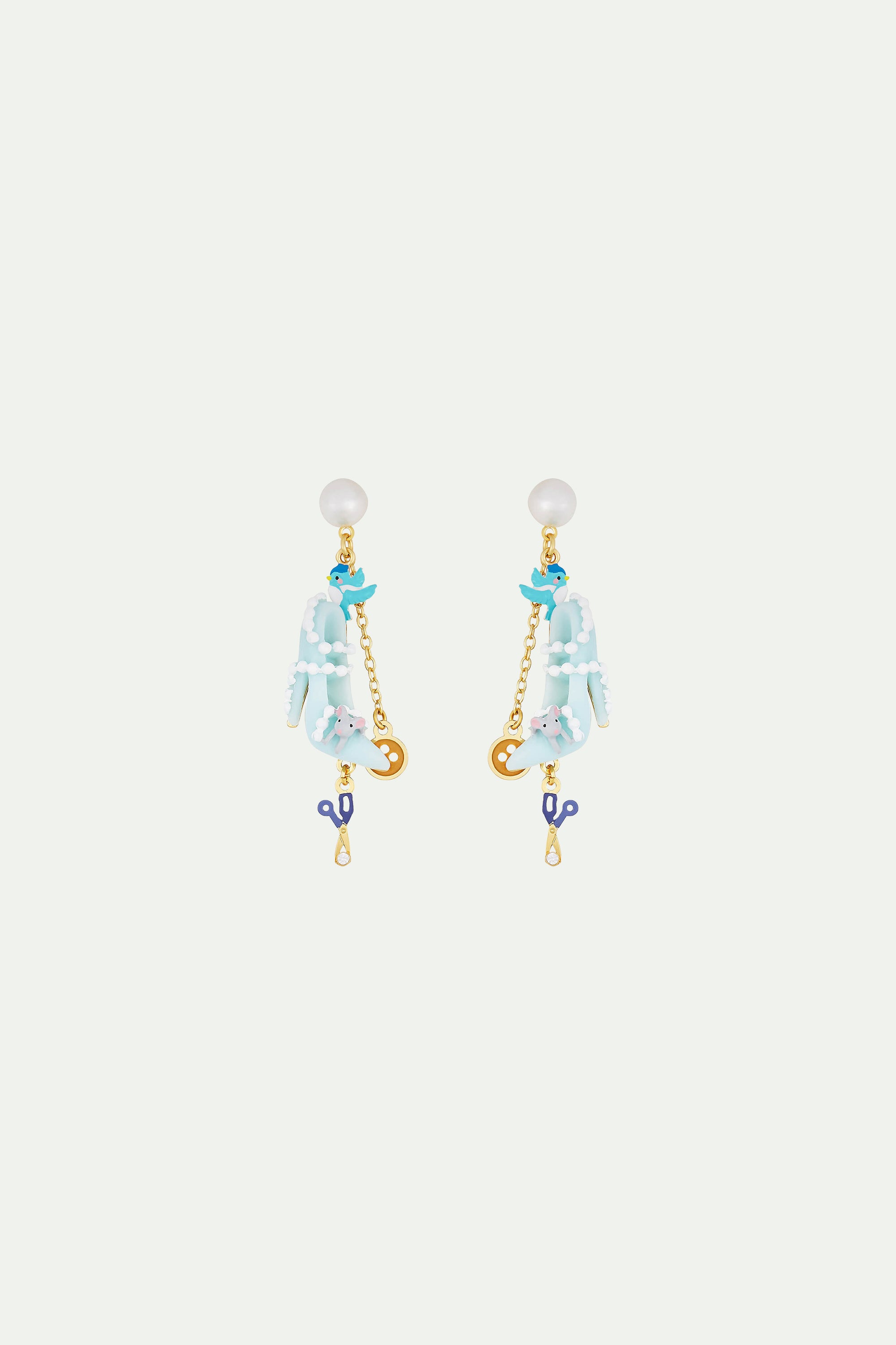 Pearl, Slipper, Bird, Button, Scissors and Mouse clip-on earrings