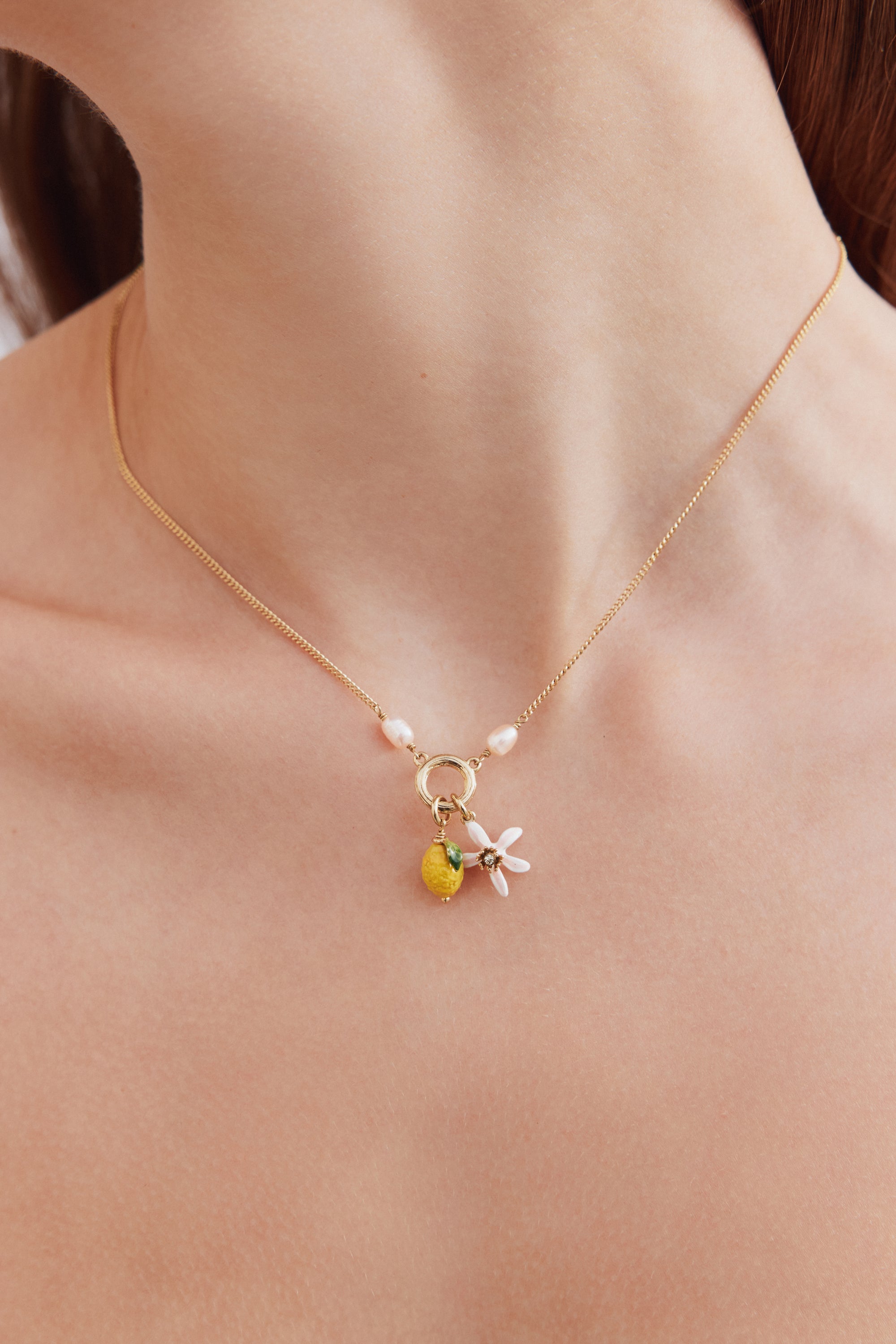 Lemon and lemon blossom pendant necklace