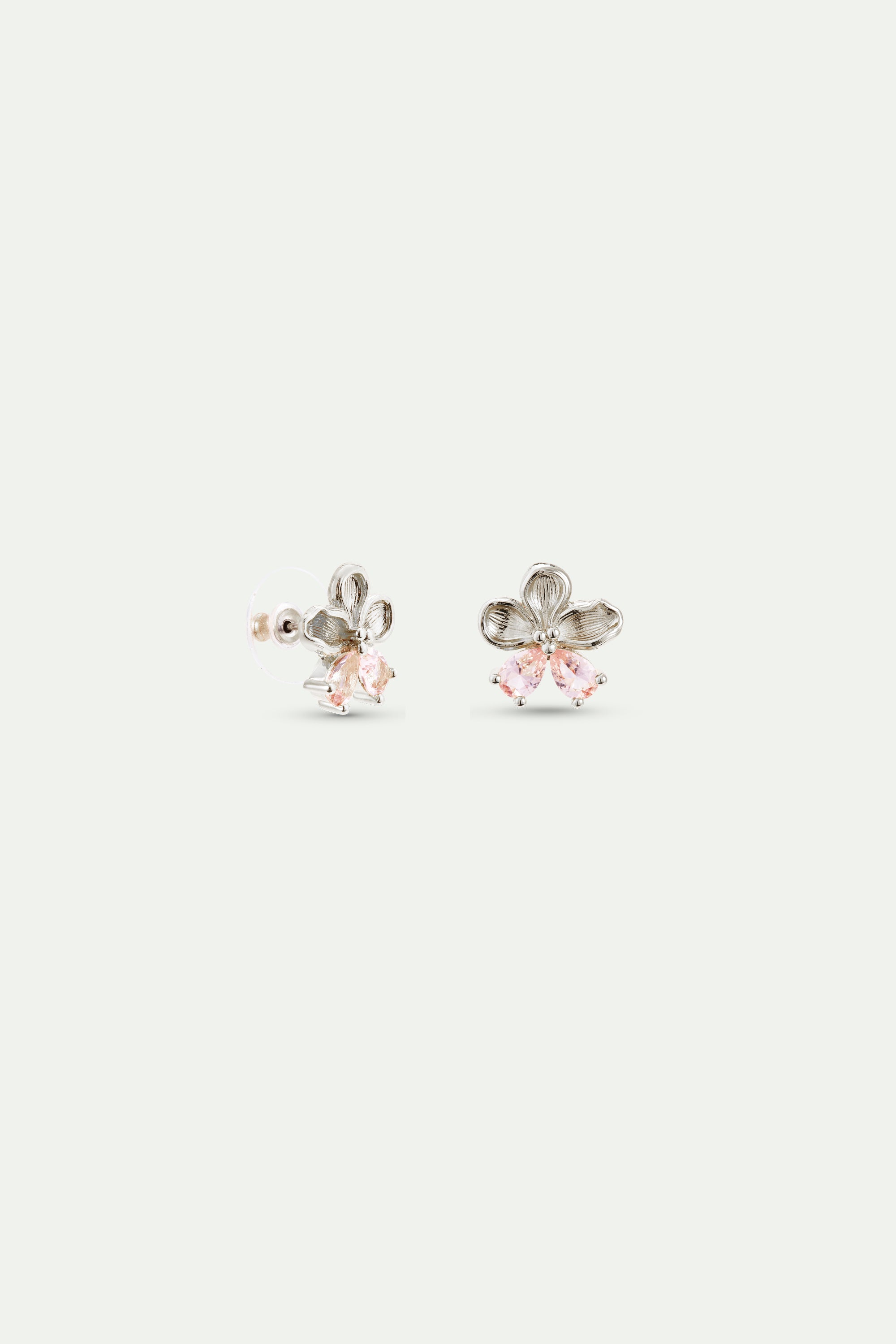 Silver cherry blossom and pink stone post earrings
