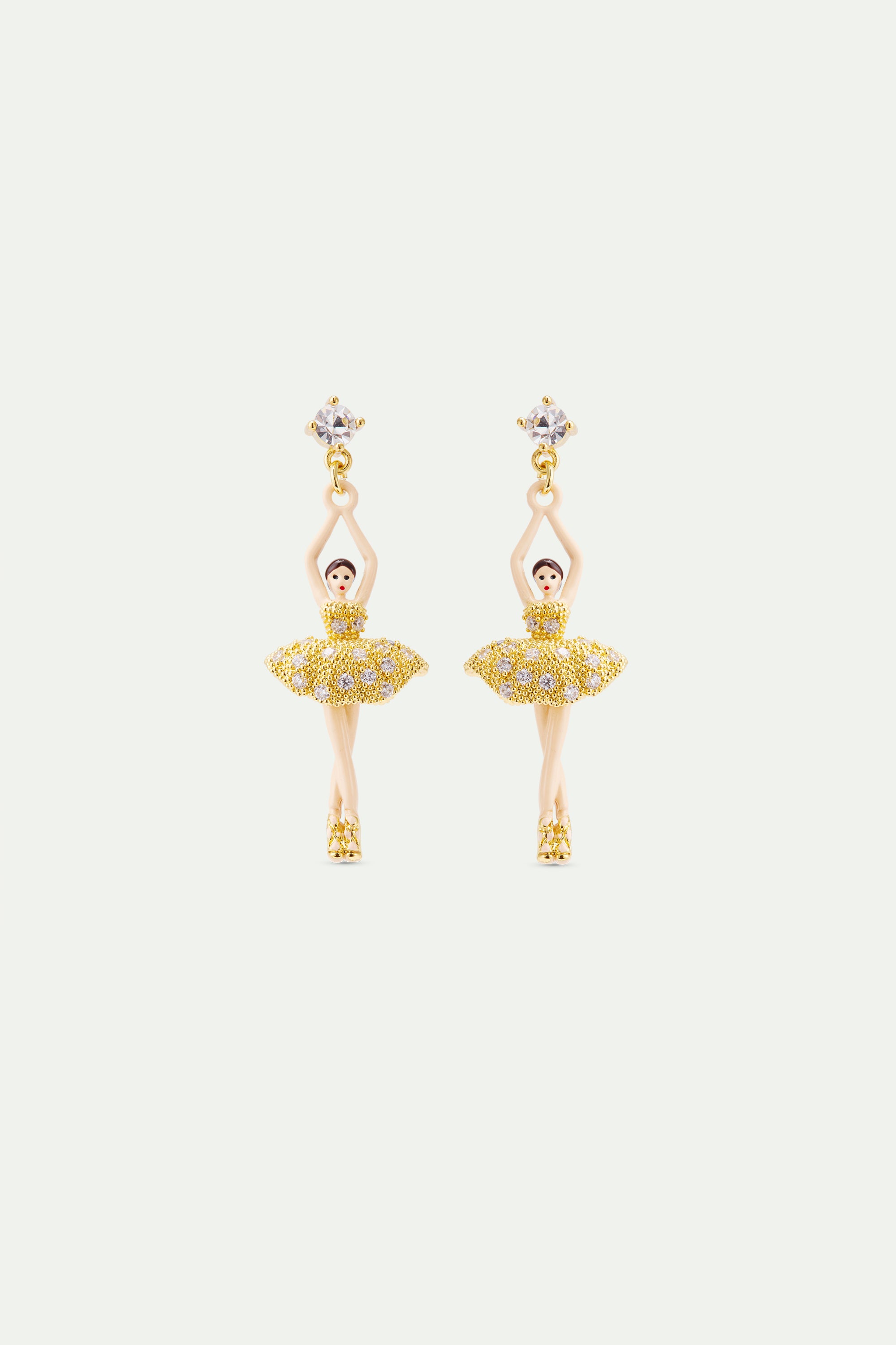 Ballerina earrings with gold beads and crystals