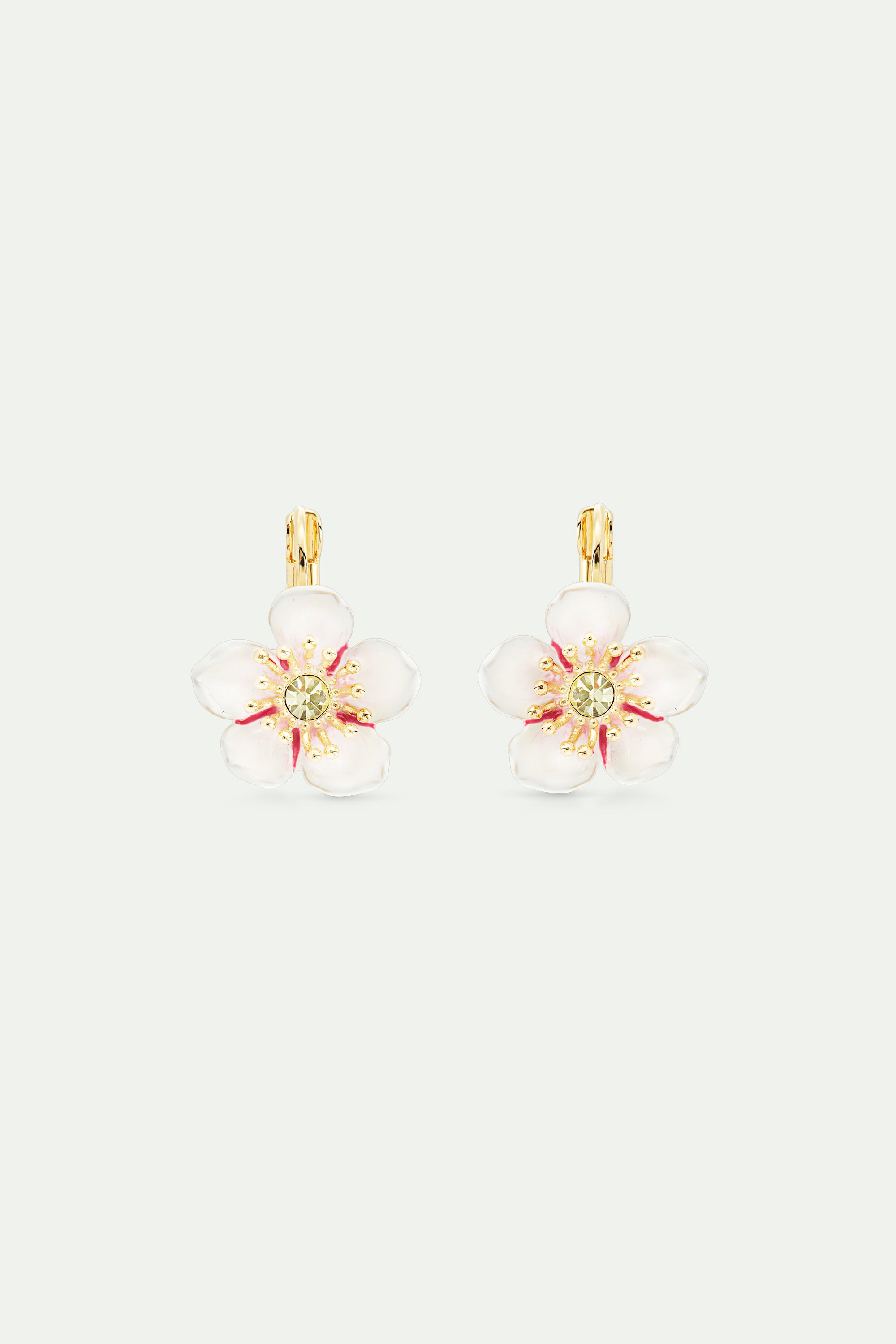 White cherry blossom sleeper earrings