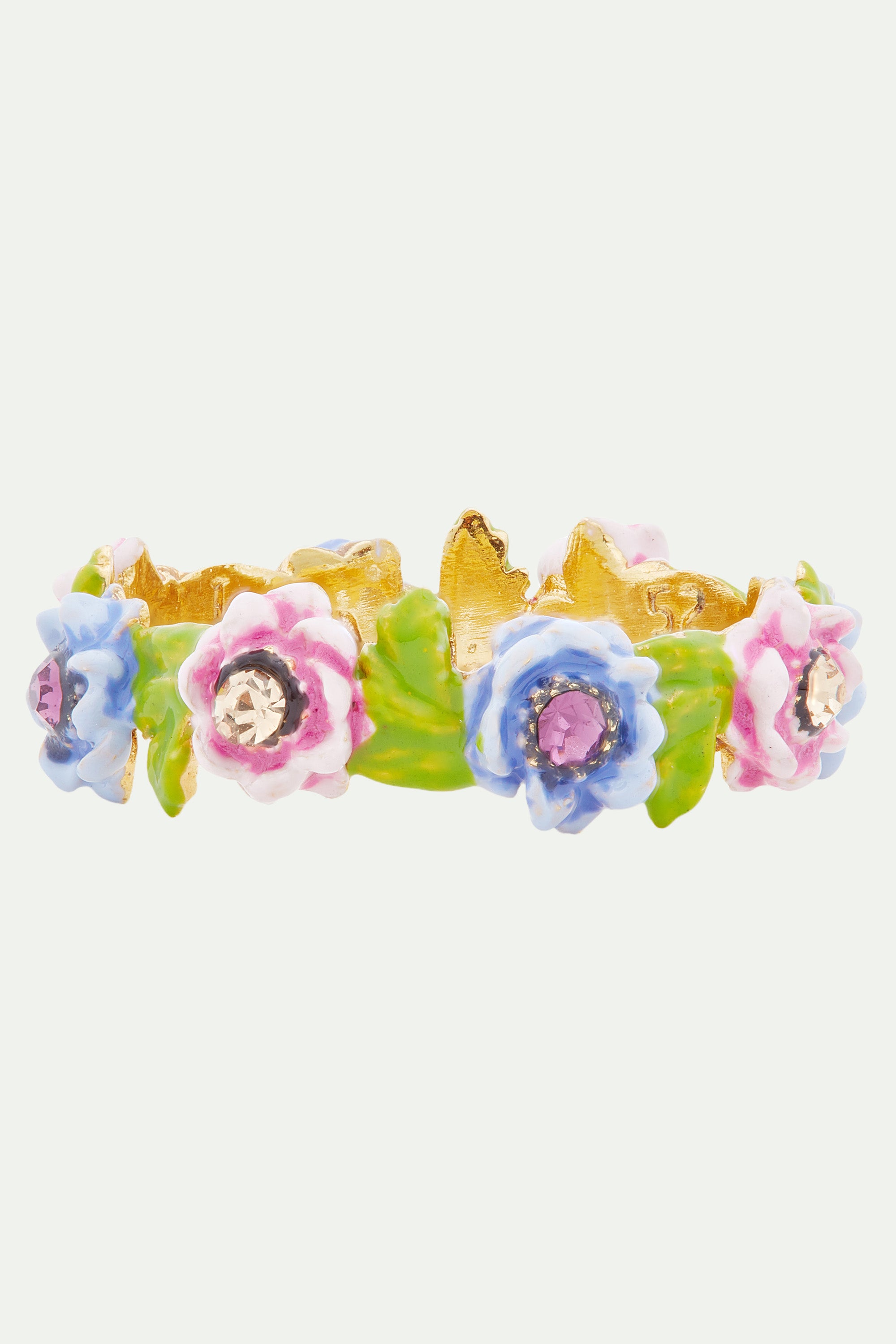Pink and blue flower crown ring
