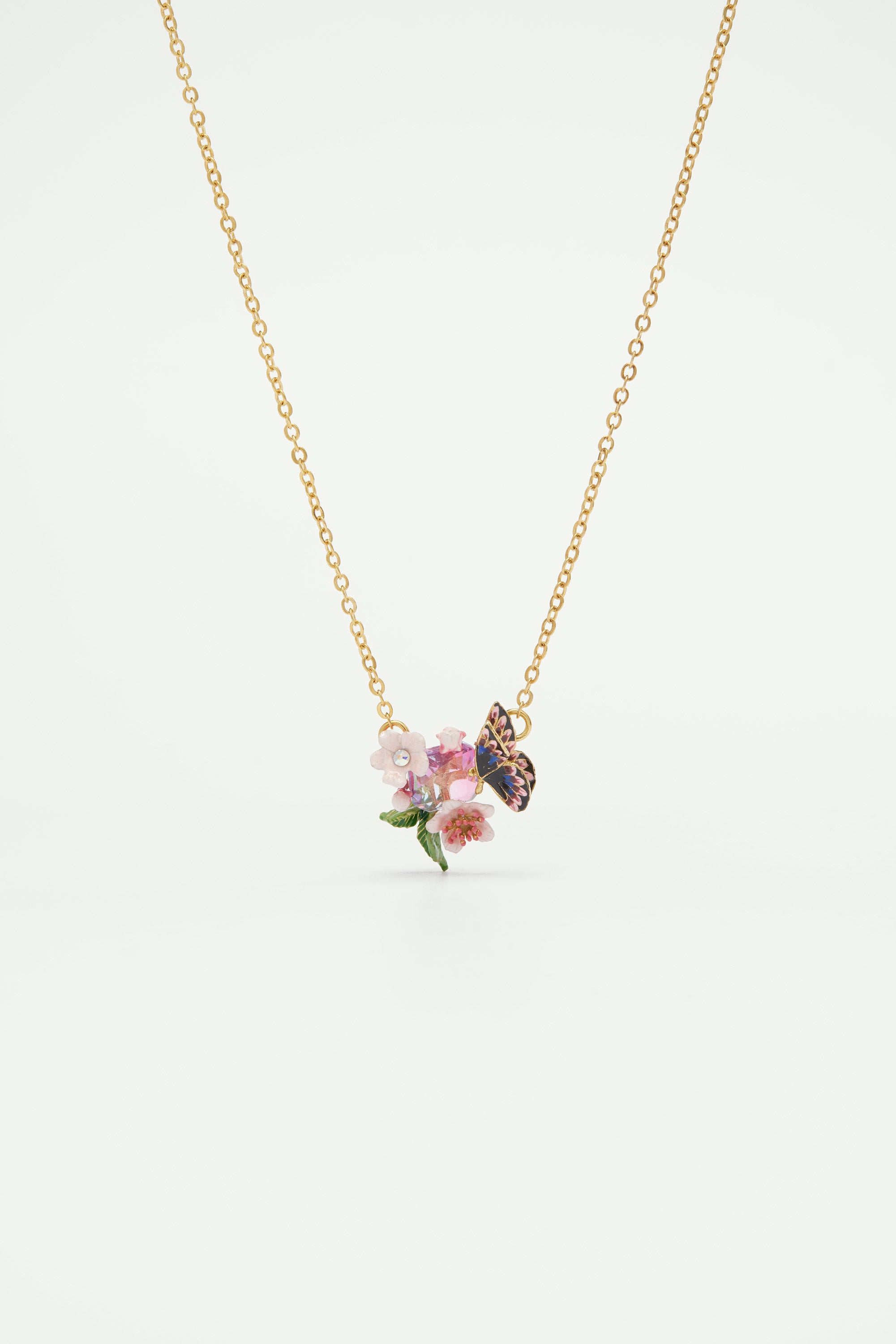 Japanese emperor butterfly and cherry blossom neclace